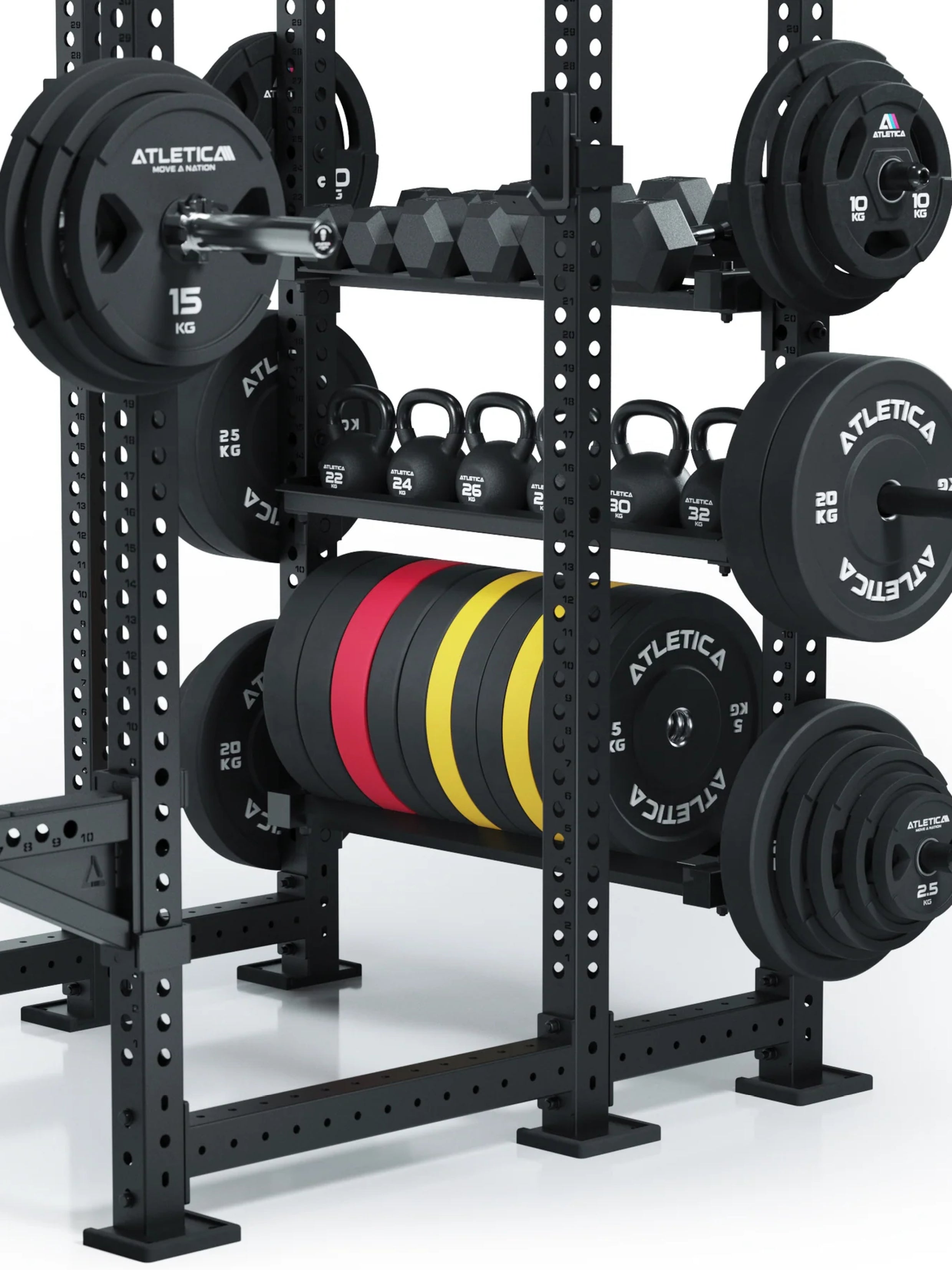 Ablage für Bumper Plates und Wallballs: Vorhandener Platz im Power Rack optimal genutzt | Einfache Montage am Power Rack