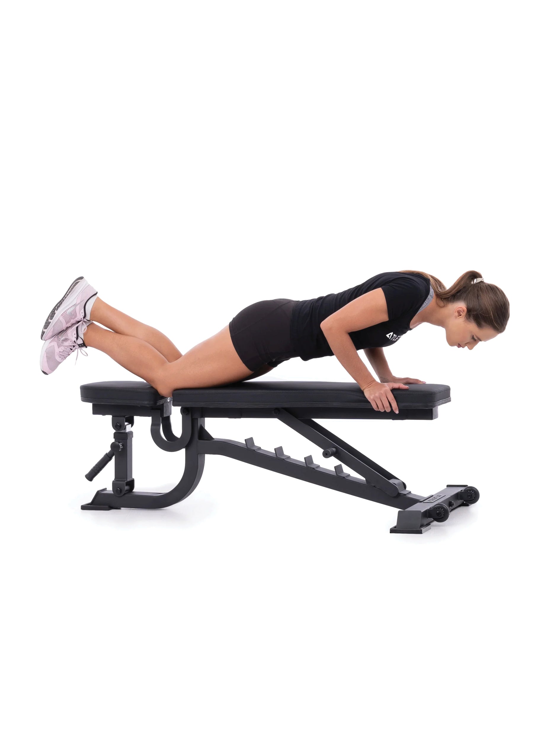 Fitnessbank B2 negativ verstellbar: flach, ideal für Warmup-Übungen,, Rückenlehne 7-fach, Sitz 3-fach verstellbar, 400 kg Belastbarkeit, TÜV-geprüft, in schwarz