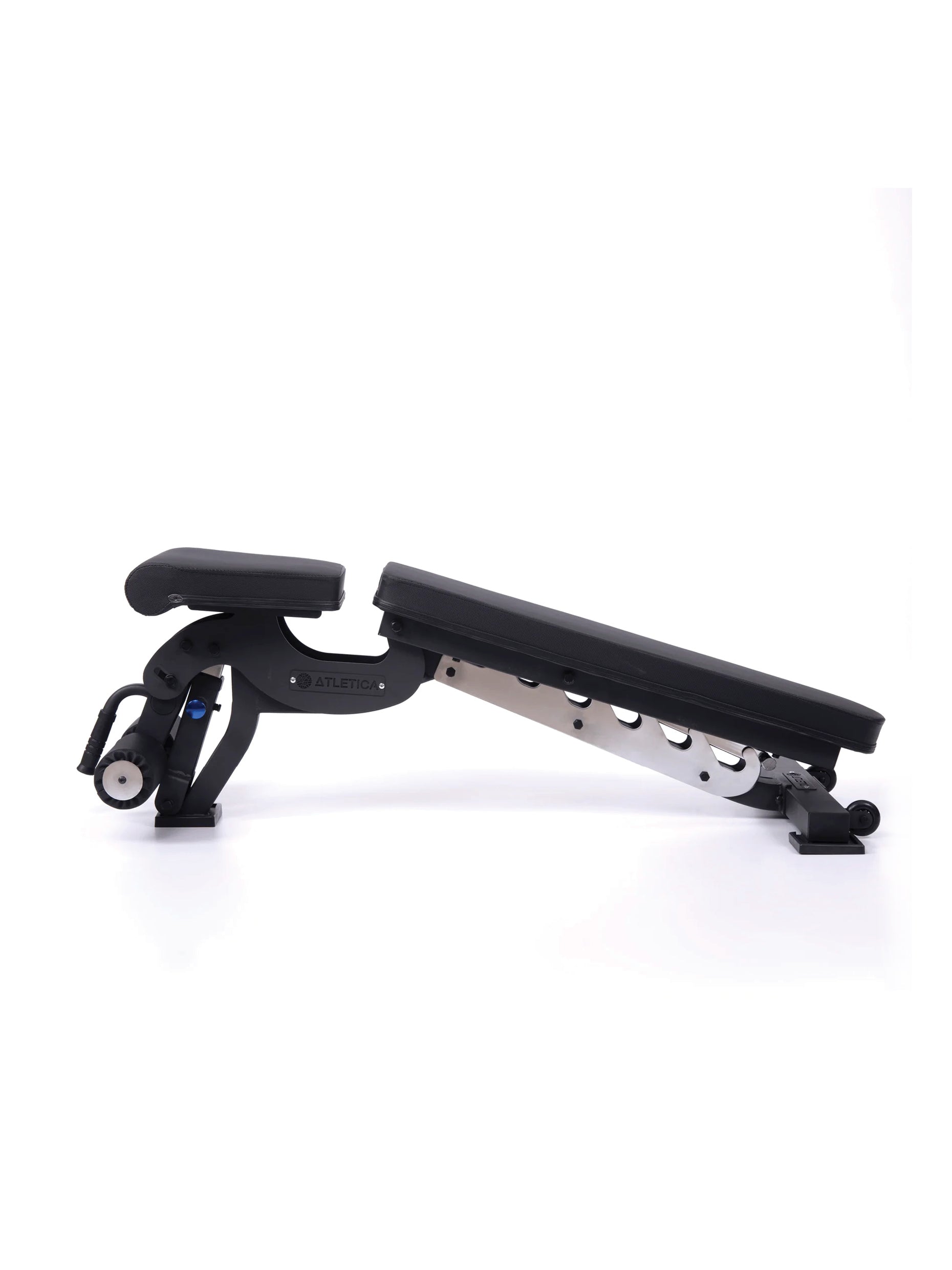 Schrägbank B6, negativ verstellbar, mit 90° Winkel verstellt, mit Fussblocker für Situps, in schwarz für Fitnesstraining mit Kurzhanteln und Langhanteln, #material_mesh