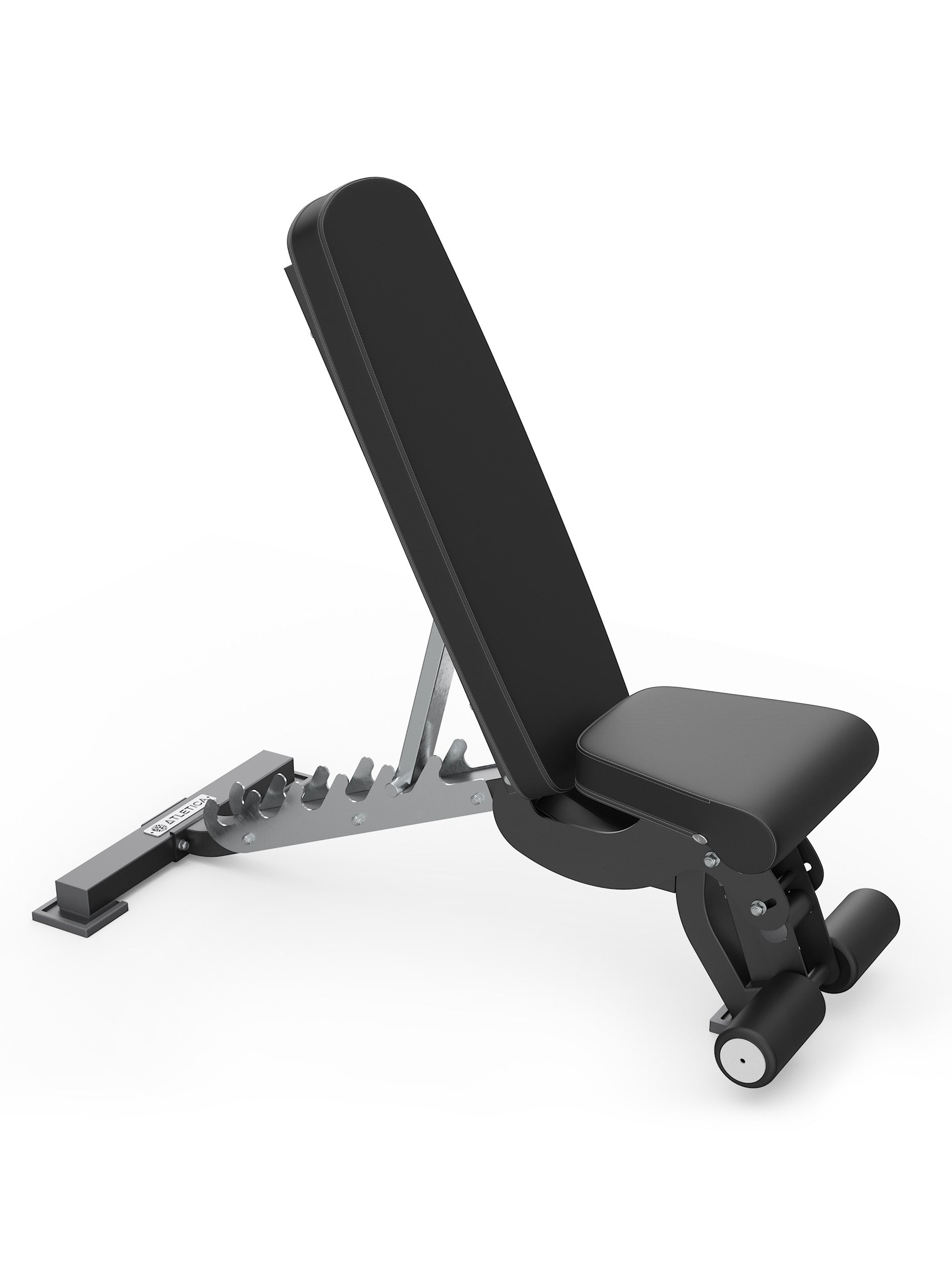 negativ verstellbare Hantelbank B6, mit 90° Winkel, mit Fussblocker für Situps, in schwarz, #material_leather
