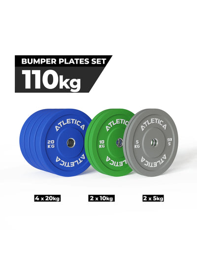 Hantelscheiben Color Bumper Plates Set: 110 kg Gewichtsscheiben bestehend aus 2x 5 kg ∣ 2x 10 kg ∣ 4x 20 kg | 50 mm