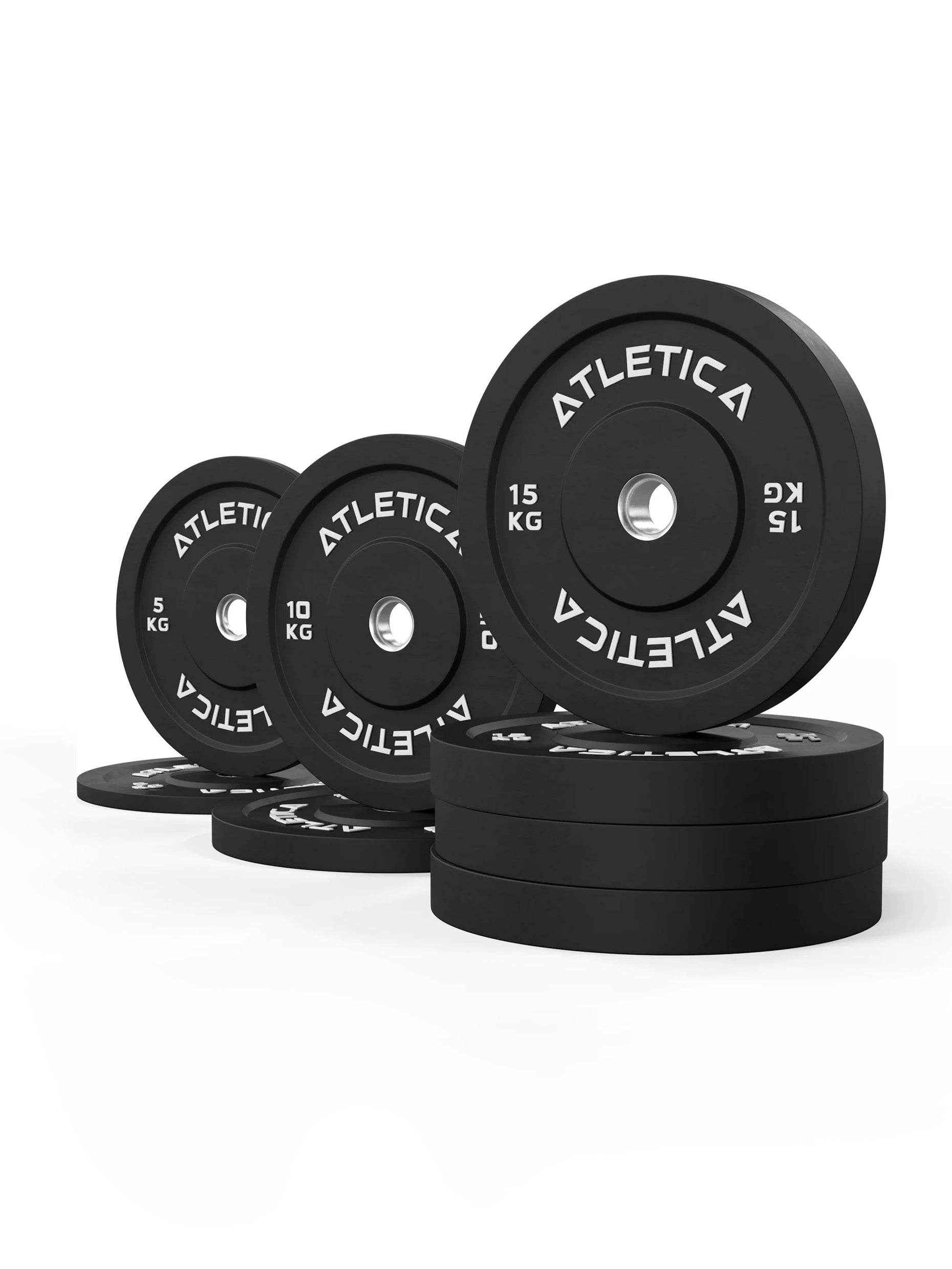 Gewichte Bumper plates: Set 90 kg Setpreis | 90 kg bestehend aus 2x 5 kg ∣ 2x 10 kg ∣ 4x 15 kg