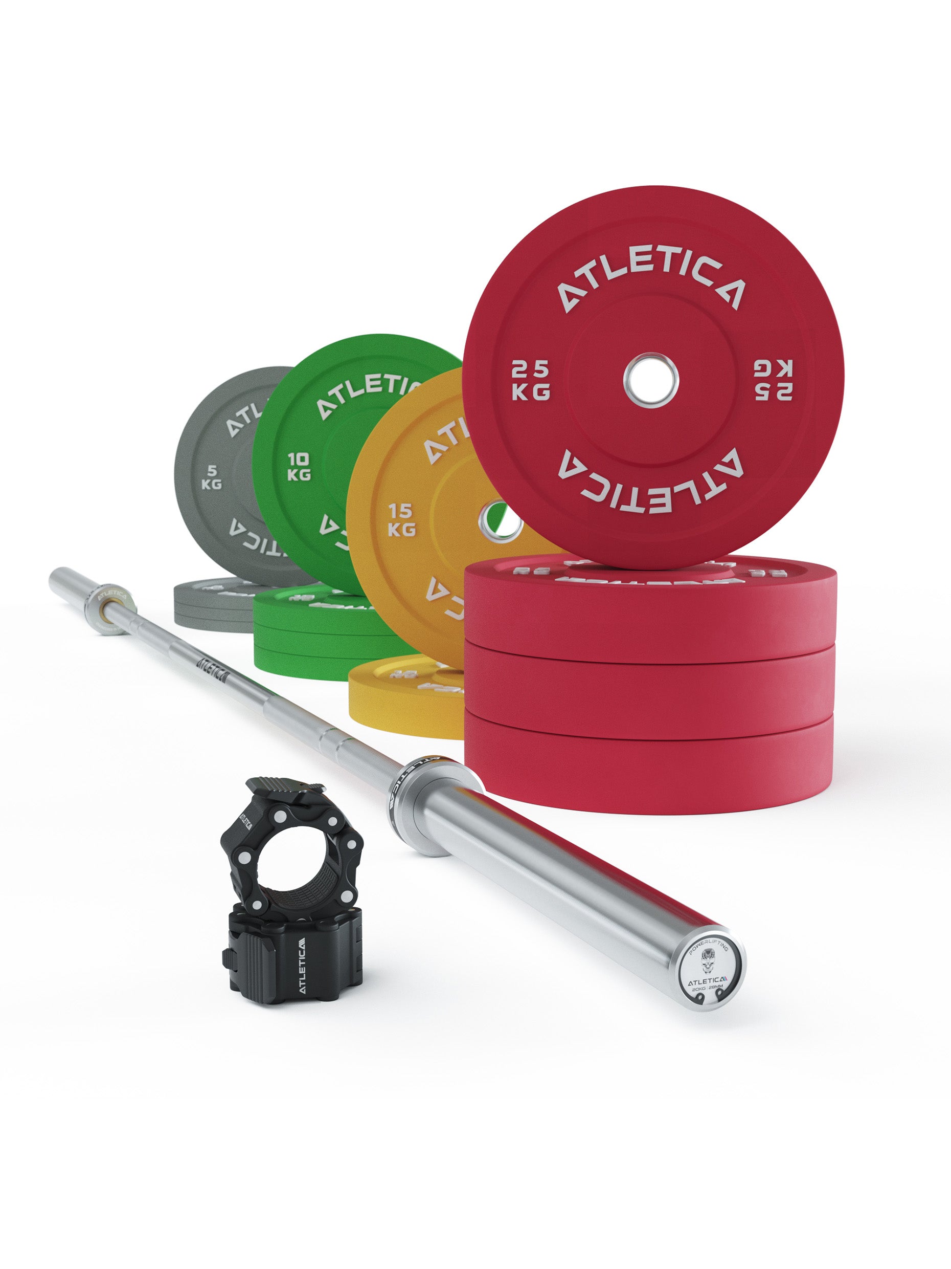 Langhantel Gamma Set: Powerlifting Hantelstange | 190kg Color Bumper Plates | Pro Collars | Ideal für Kraftdreikampf-Übungen | Ø 50 mm, #gamma-hantelstange-farbe_chrome