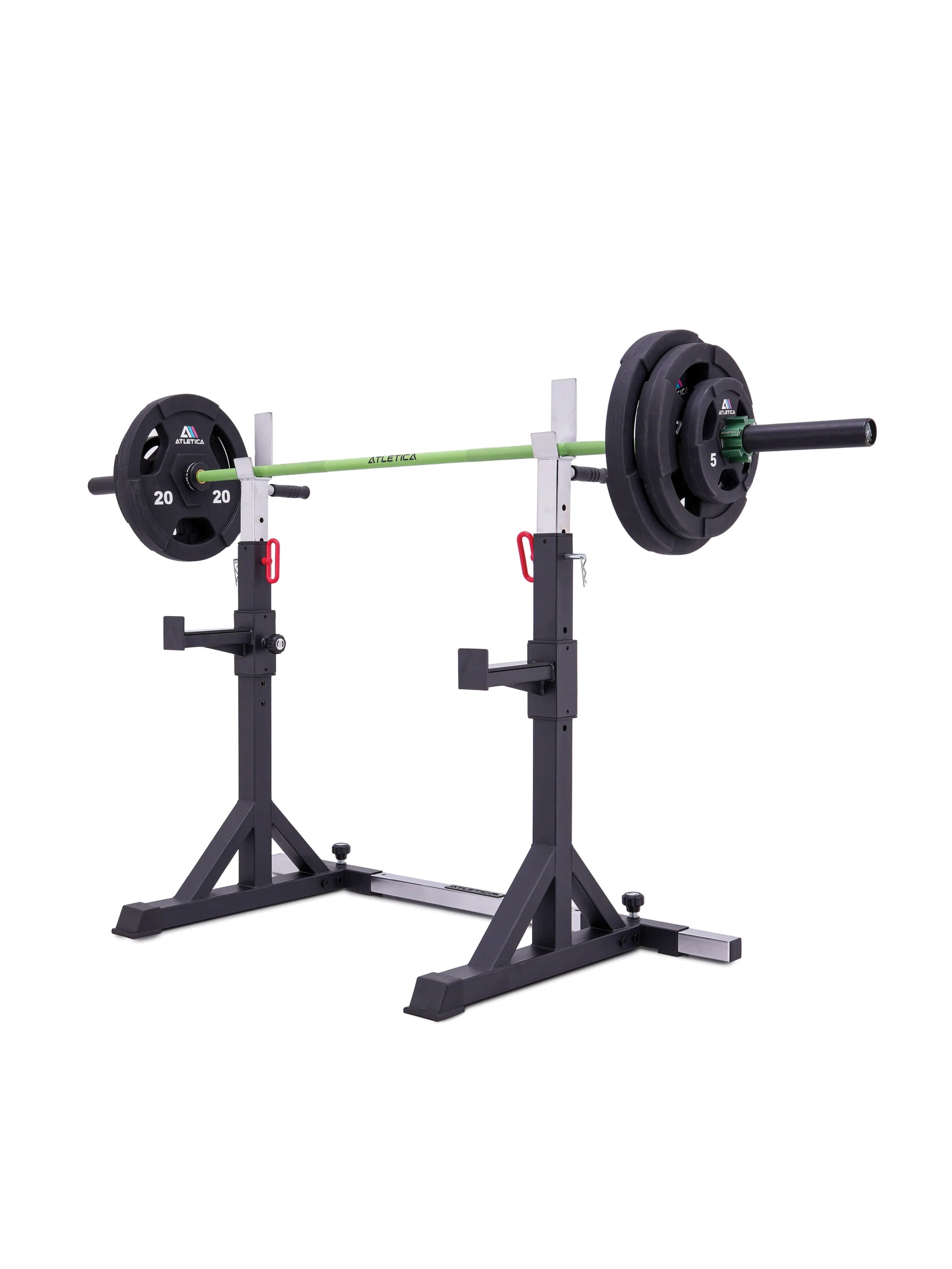 Kraftgerät Kompakter Kniebeugenständer Twin Free Stands – Höhenverstellbar 113-163 cm, leichtes Gewicht von 33 kg, beeindruckende Traglast bis zu 250 kg und inklusive Notablagen.