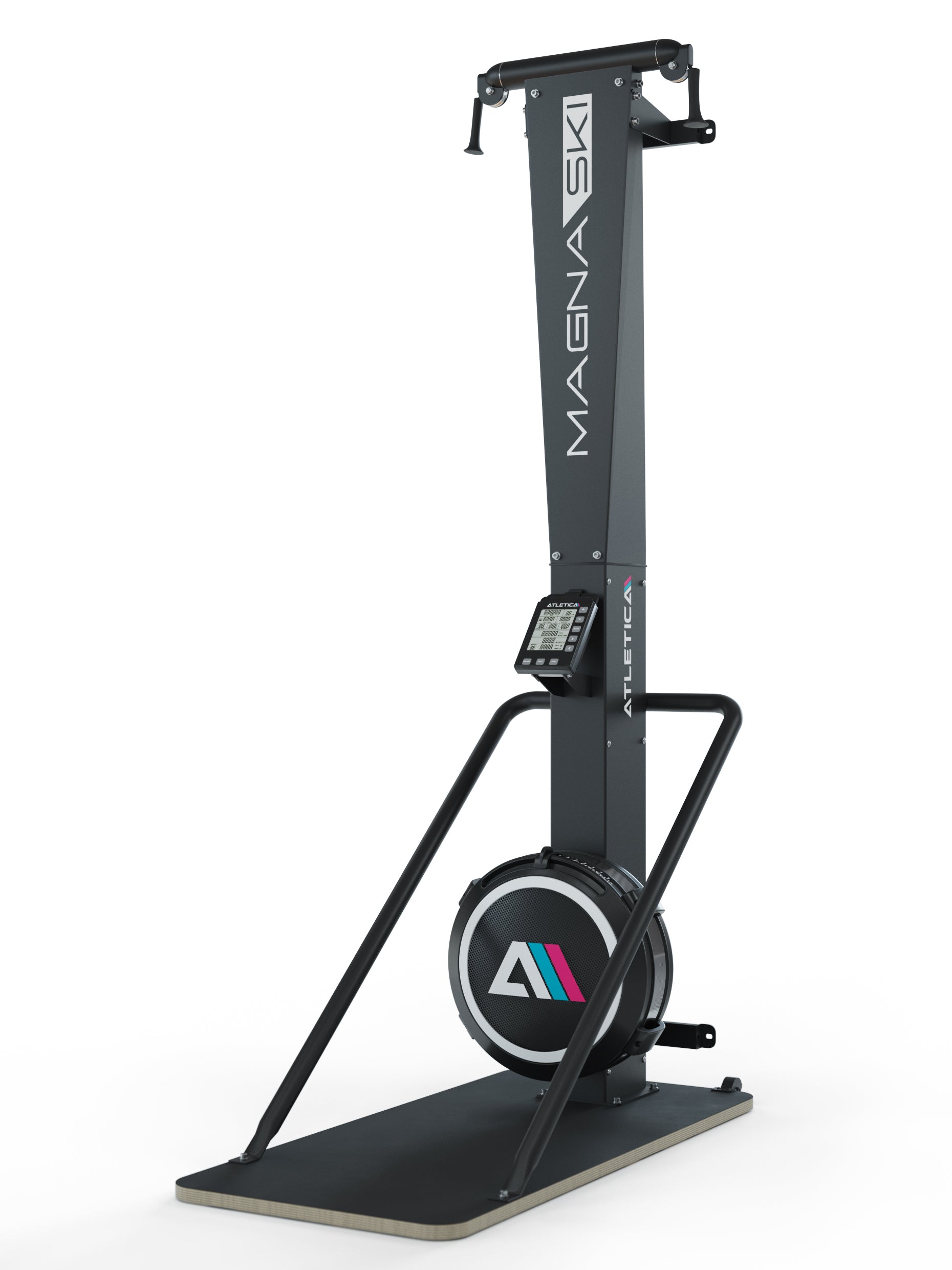 Side view of three top ski ergometers displayed in a home gym setting