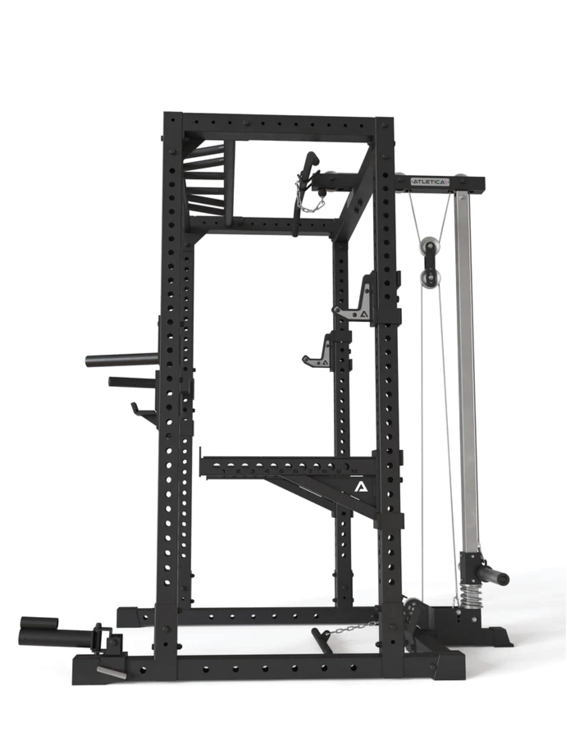 Power Rack R7-Cage: Multi-Grip Pull-Up Bar | Dip Station | Spotter Arms | 4 J-Hooks und Landmine | in zwei Höhen verfügbar,