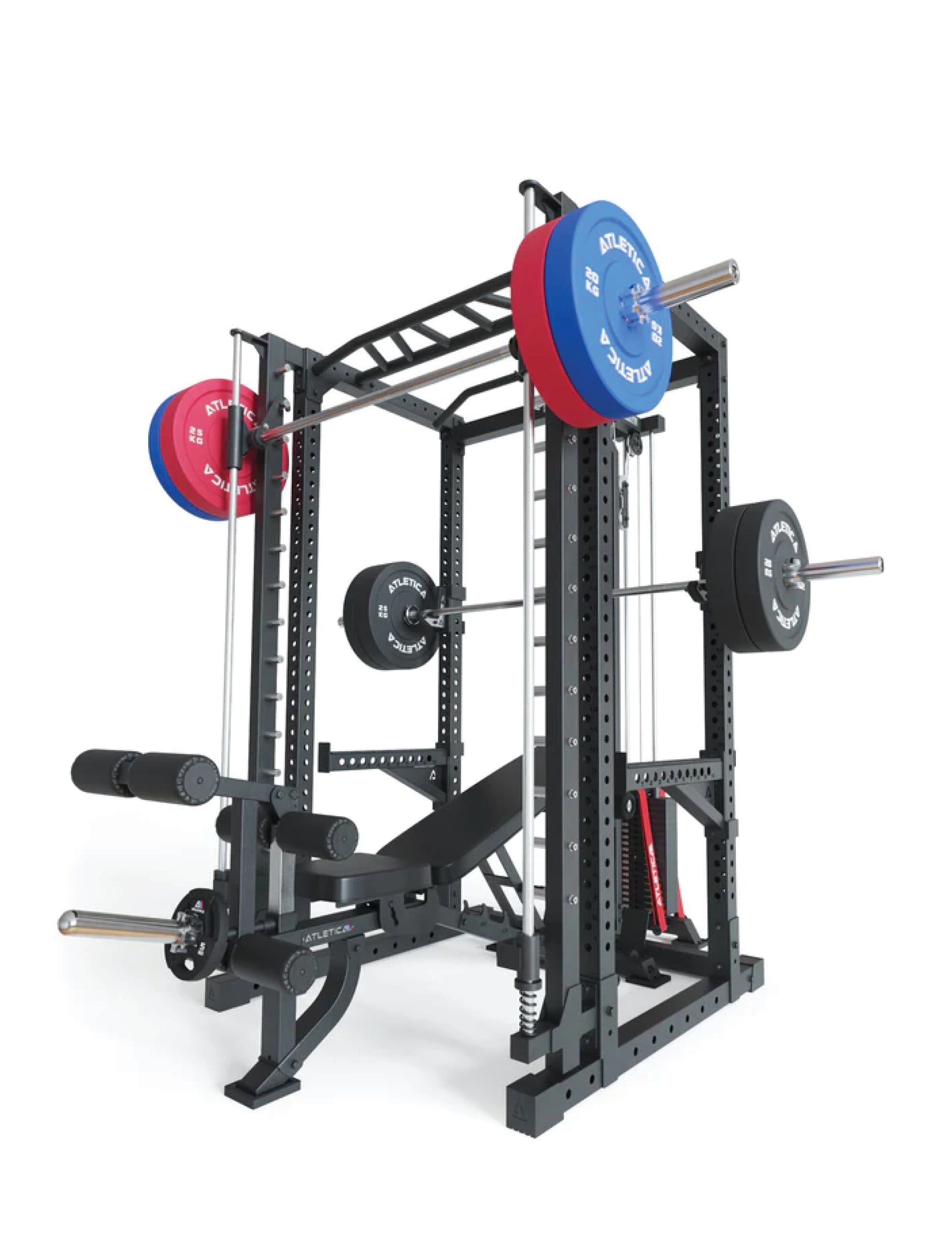 Power Rack R7-Daemon: Squat Rack mit Latzug und Smith Machine | Smith kann optional vorne oder hinten angebracht werden | Integrierter Langhantel | in zwei Höhen verfügbar, #size_200-cm