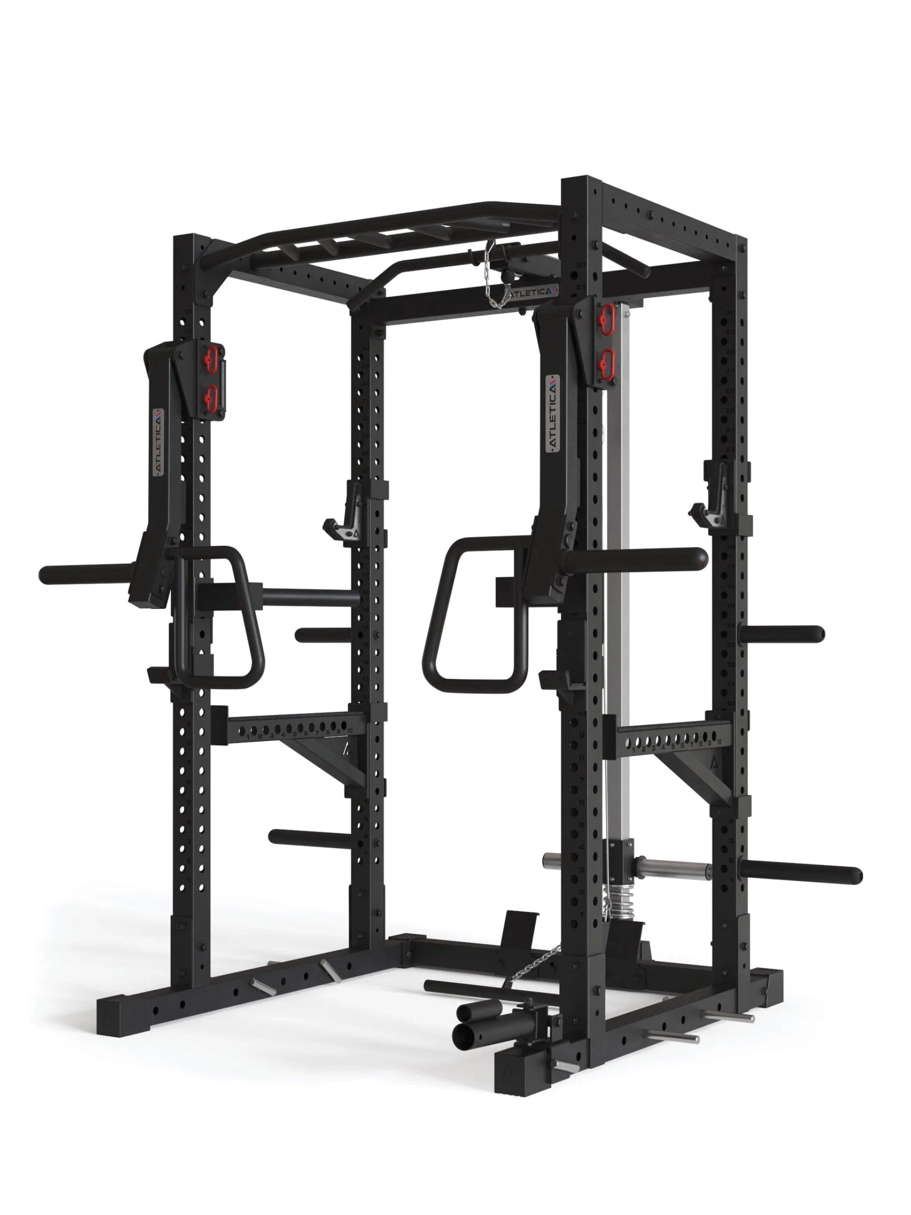 Squat Rack R7-Kano mit Latzug: Ruderstation | Jammer Arms | Klimmzugstange | Dip Bar | Landmine | J-Hooks, Weight-Pins & Band Pegs | in zwei Höhen verfügbar, #size_200-cm