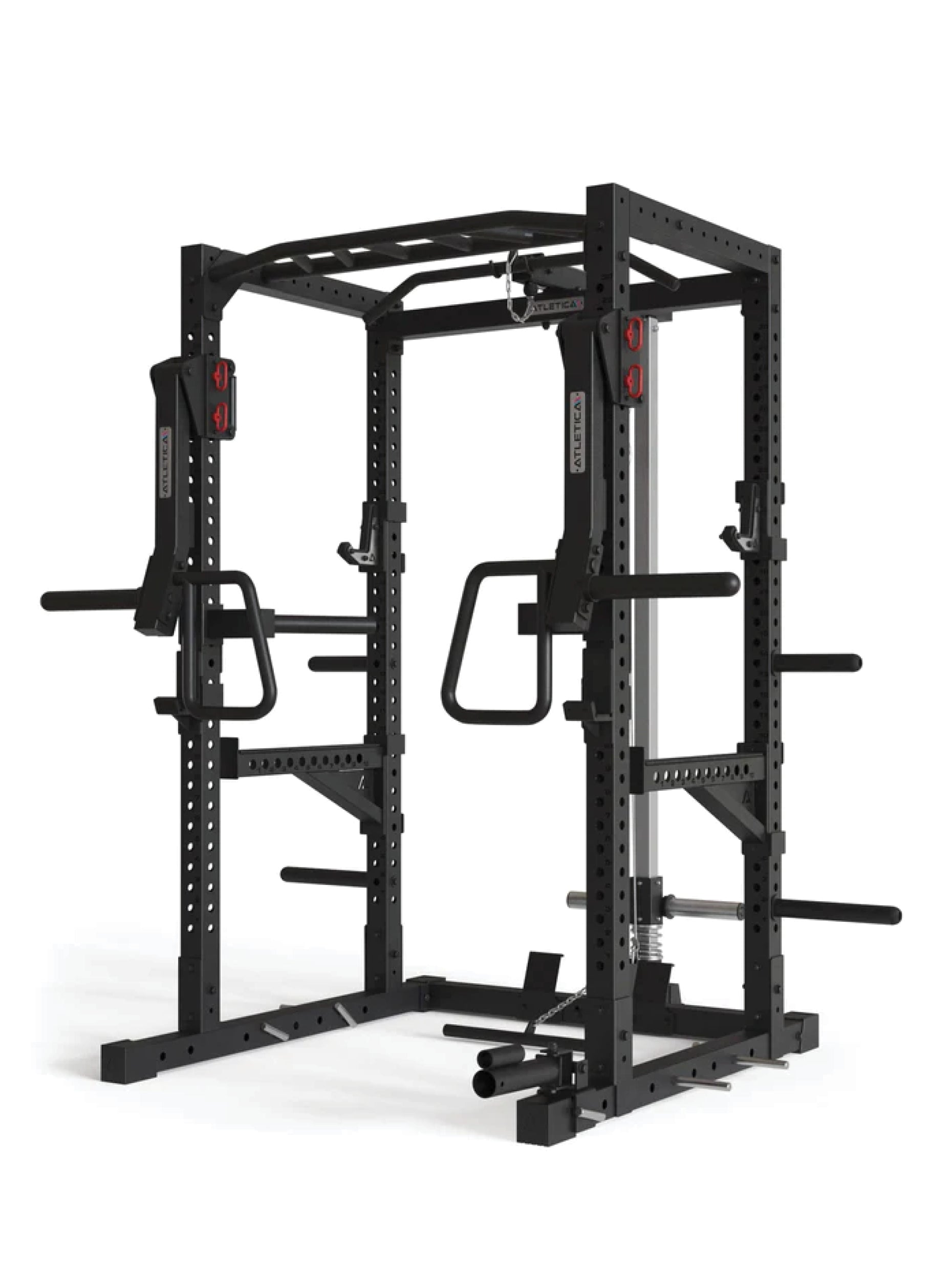 Squat Rack R7-Kano mit Latzug: Ruderstation | Jammer Arms | Klimmzugstange | Dip Bar | Landmine | J-Hooks, Weight-Pins & Band Pegs | in zwei Höhen verfügbar, #size_220-cm