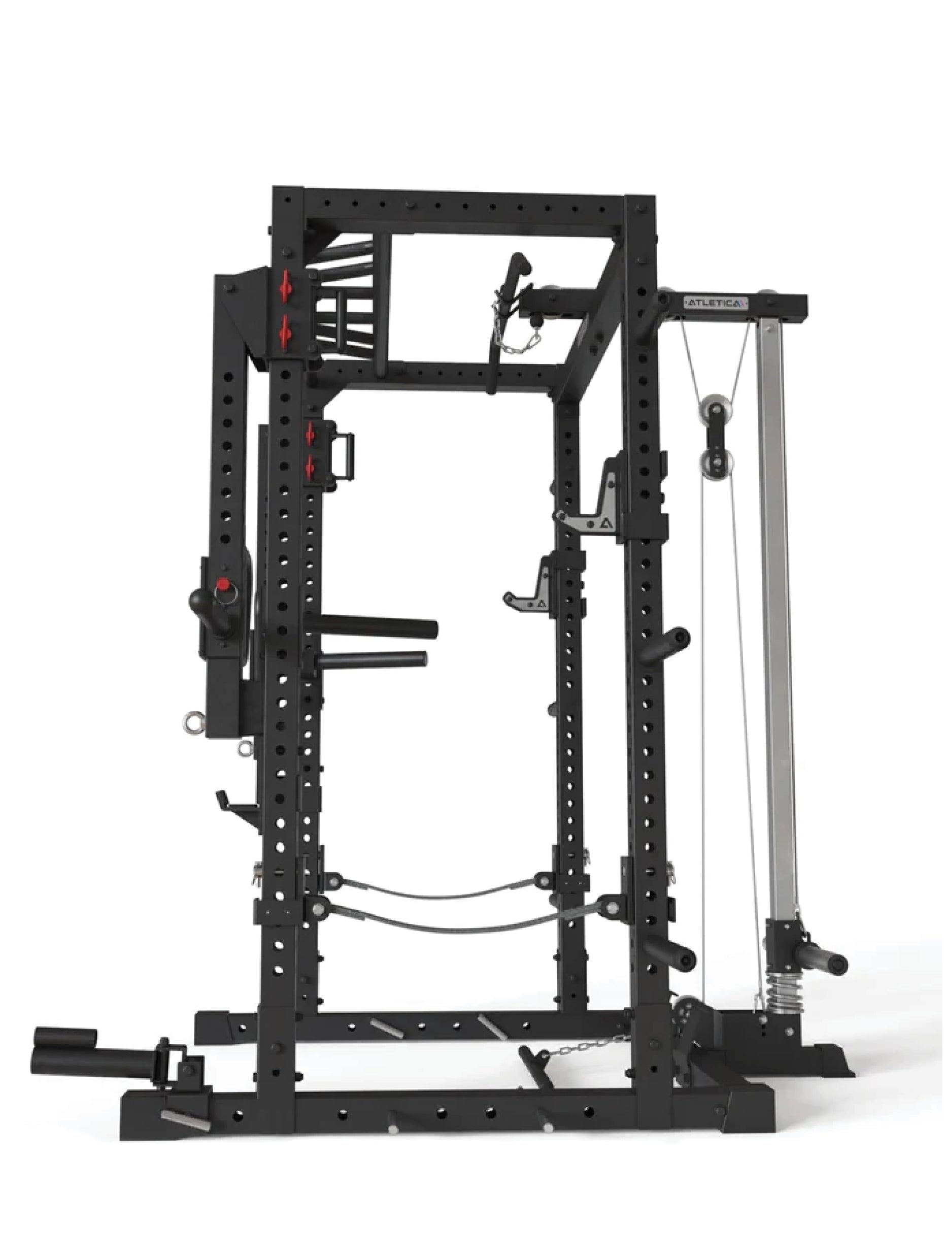 Squat Rack mit Kabelzug R7-Raiden: mit Jammer Arms | Safety Straps | Multi-Grip Klimmzugstange | Dip Station | J-Hooks, Weight Pins, Landmine | in zwei Höhen verfügbar,