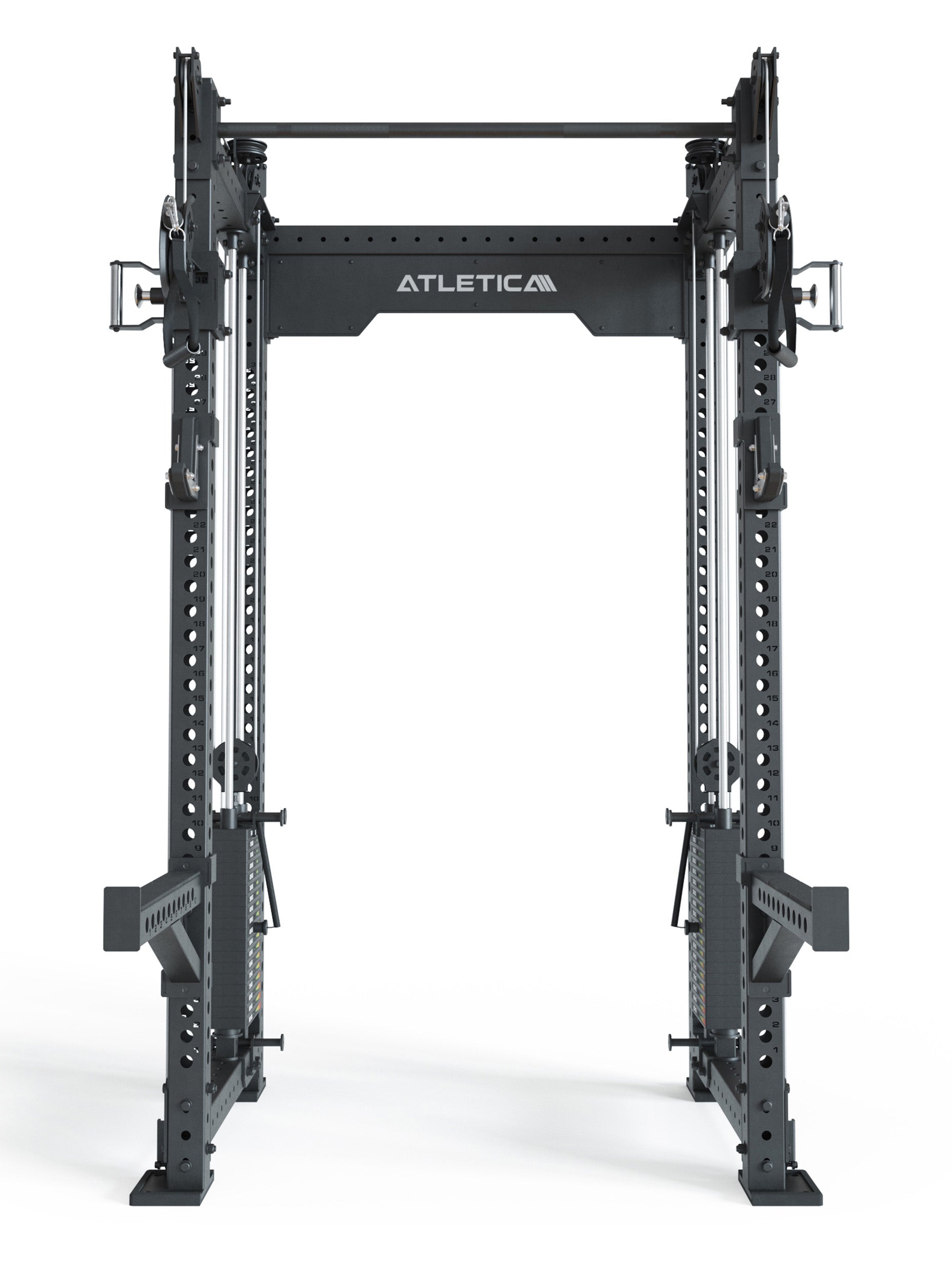 Power Rack R8-Bradley Kabelzug Station: Power Rack mit Seilzug und 2x90kg seitlichen Gewichtsblocks | Modular ausbaubar mit Multipresse und Jammer Arms #size_mittel