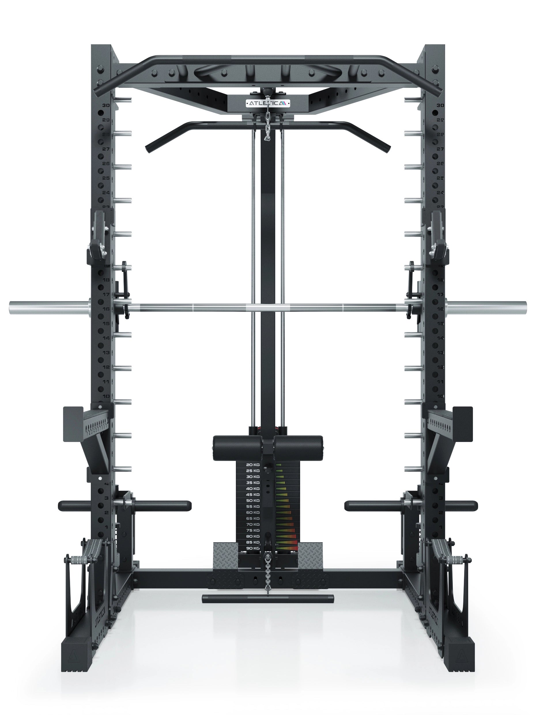 R7 Squat Rack mit Multipresse und 125kg Latzug Nemesis 70x70 Uprights R7 Serie #size_203-cm