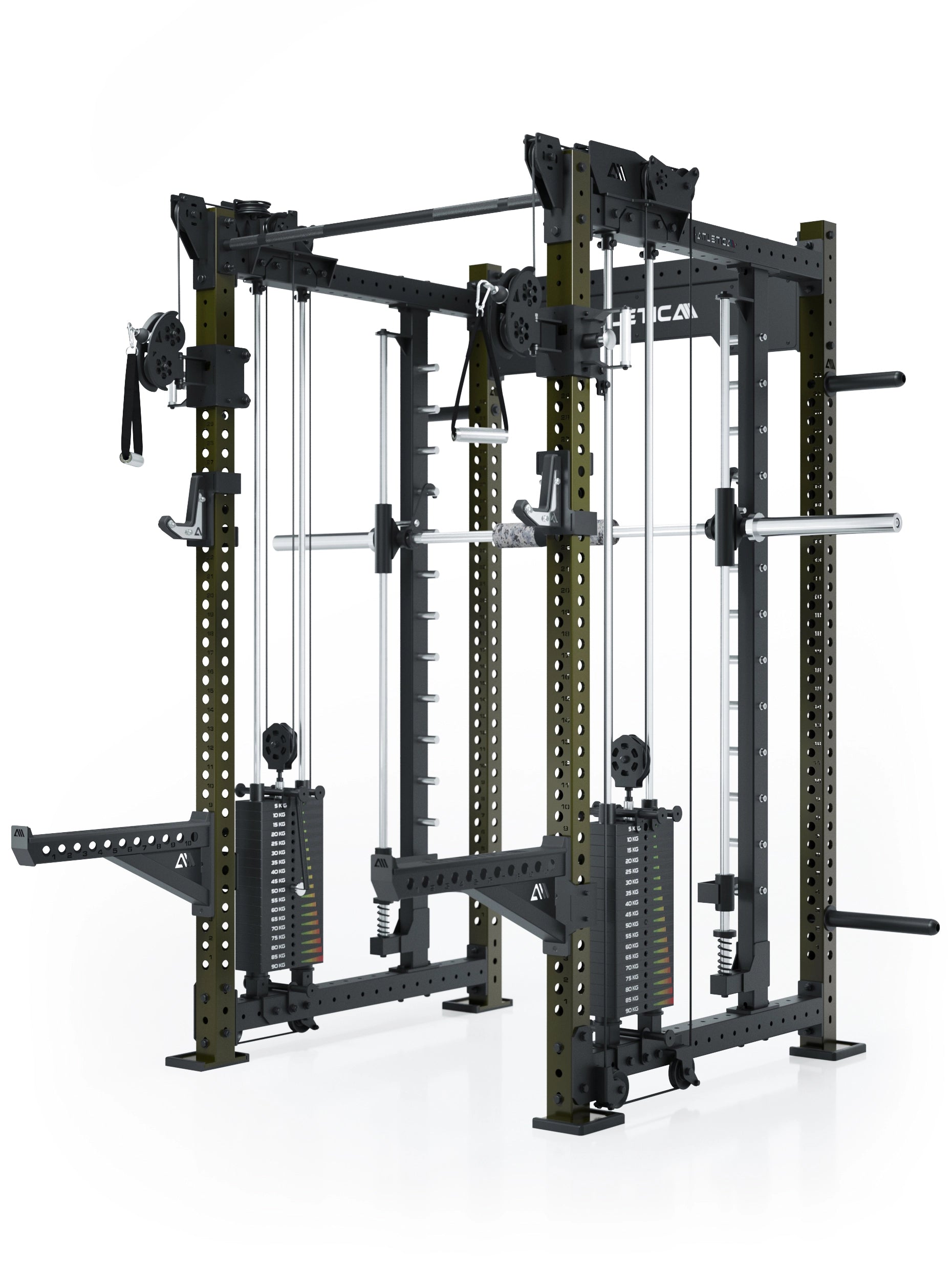 Power Racks: R8 R8 Bradley | Power Rack mit 2x90kg seitlichen Gewichtsblocks, Smith Machine und dualem Kabelzug,