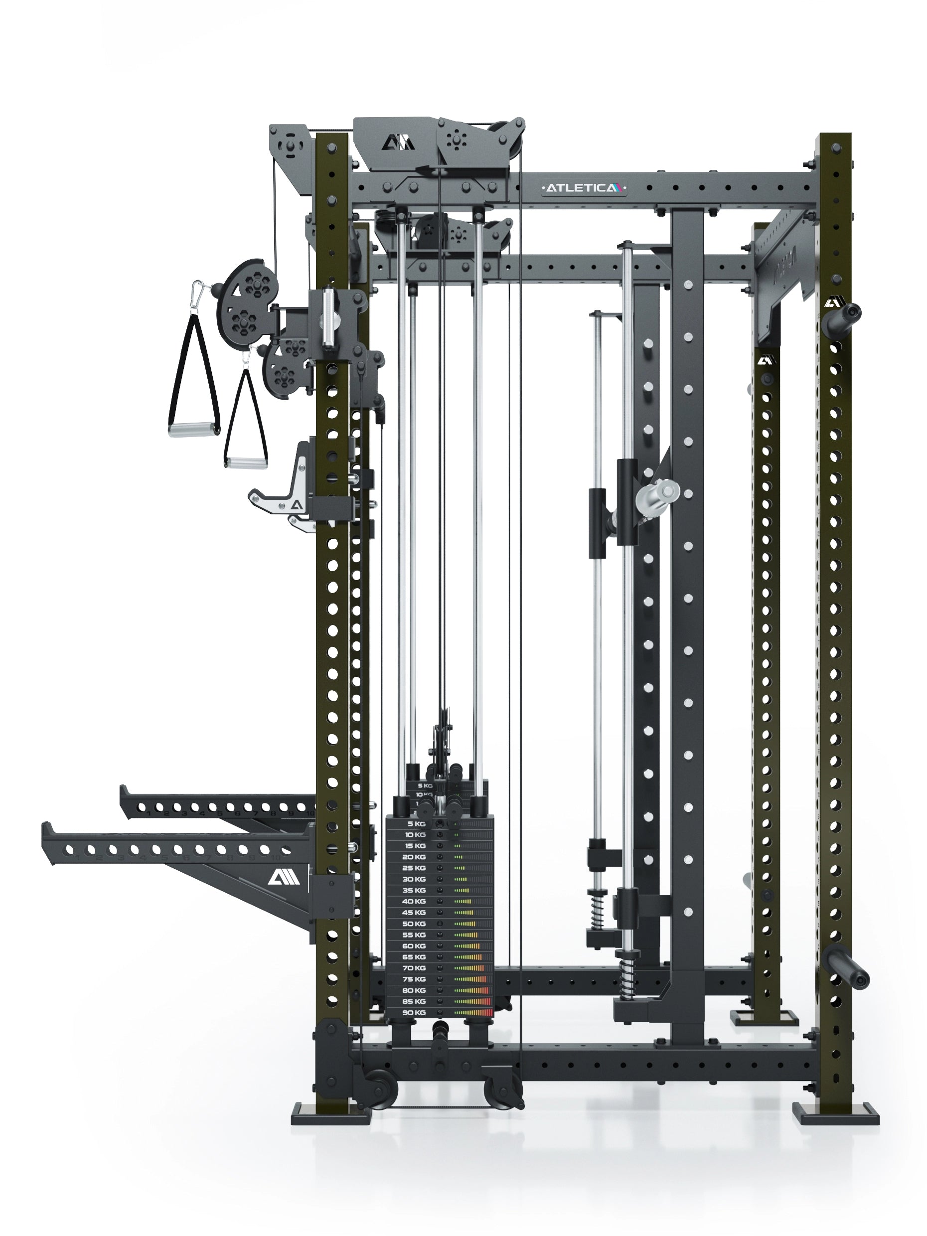 Power Racks: R8 R8 Bradley | Power Rack mit 2x90kg seitlichen Gewichtsblocks, Smith Machine und dualem Kabelzug,
