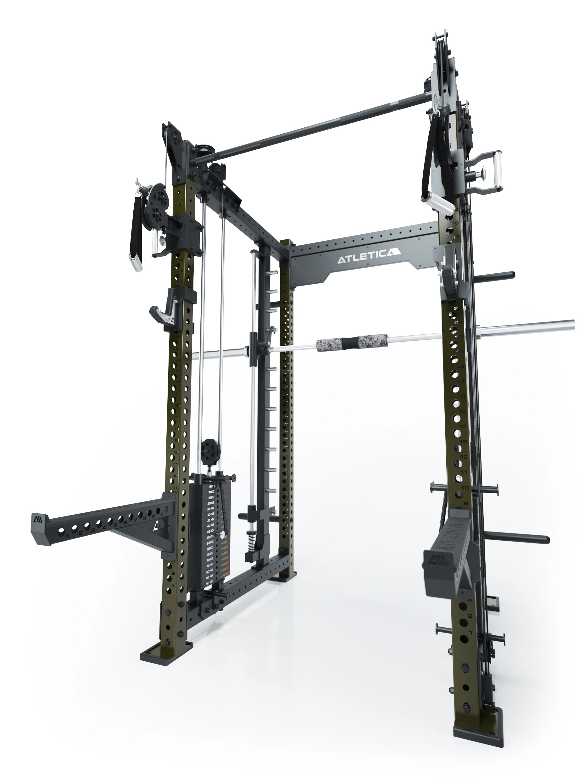 Power Racks: R8 R8 Bradley | Power Rack mit 2x90kg seitlichen Gewichtsblocks, Smith Machine und dualem Kabelzug,
