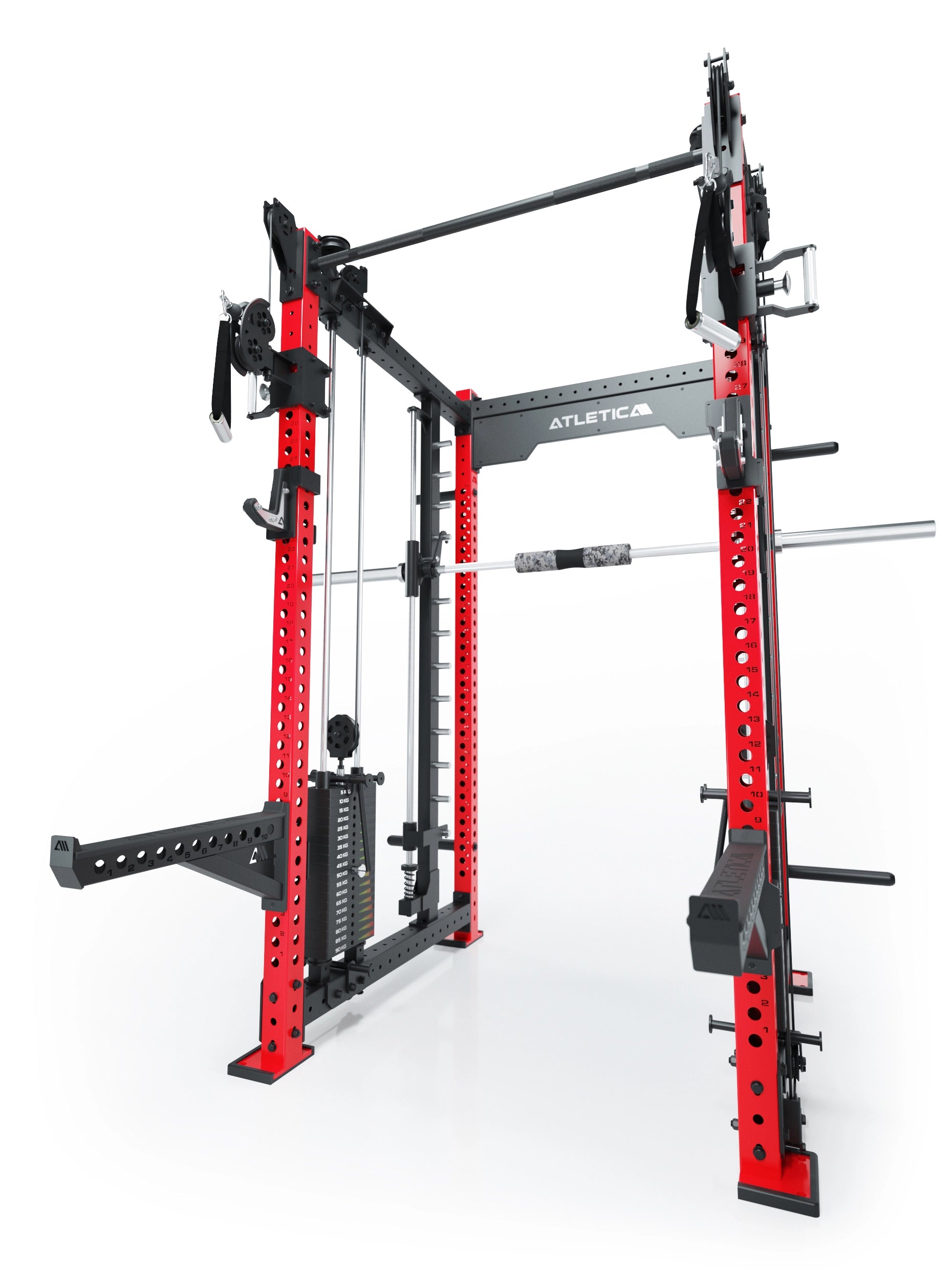 Power Racks: R8 R8 Bradley | Power Rack mit 2x90kg seitlichen Gewichtsblocks, Smith Machine und dualem Kabelzug,