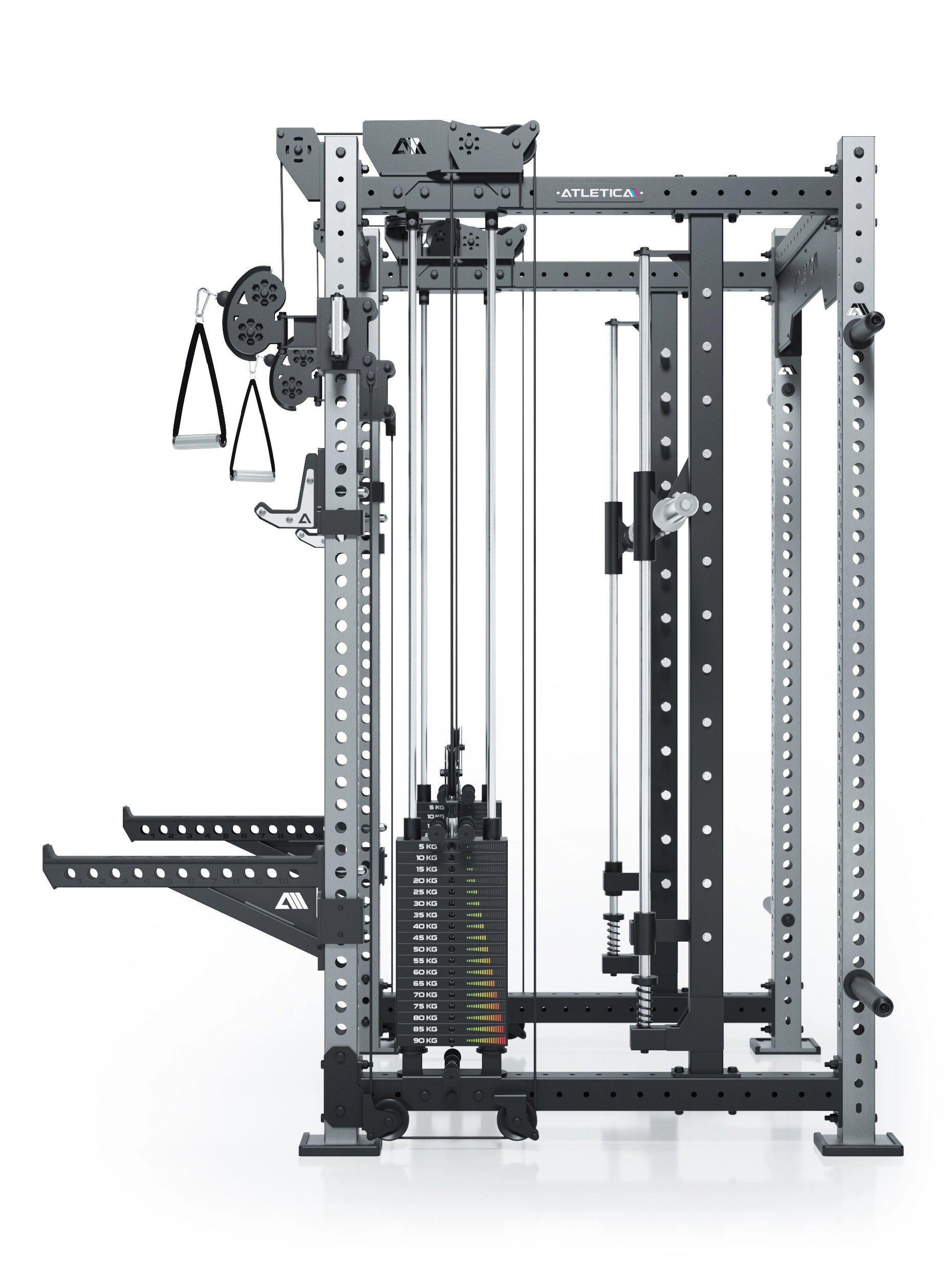 Power Racks: R8 R8 Bradley | Power Rack mit 2x90kg seitlichen Gewichtsblocks, Smith Machine und dualem Kabelzug,