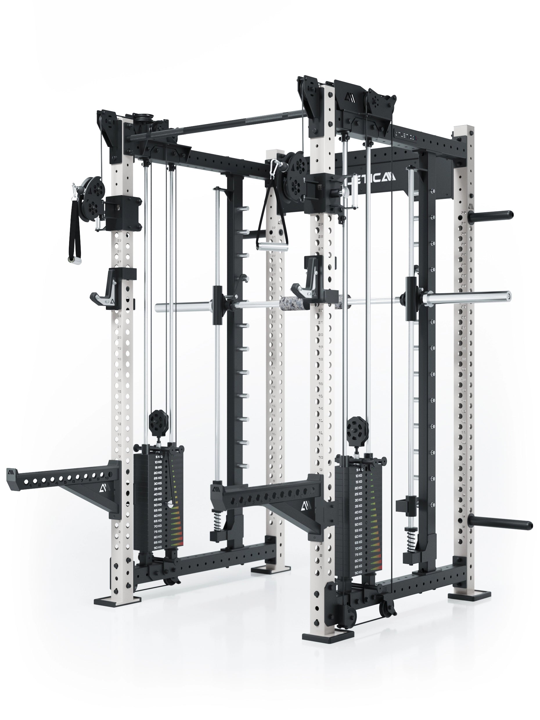 Power Racks: R8 R8 Bradley | Power Rack mit 2x90kg seitlichen Gewichtsblocks, Smith Machine und dualem Kabelzug,