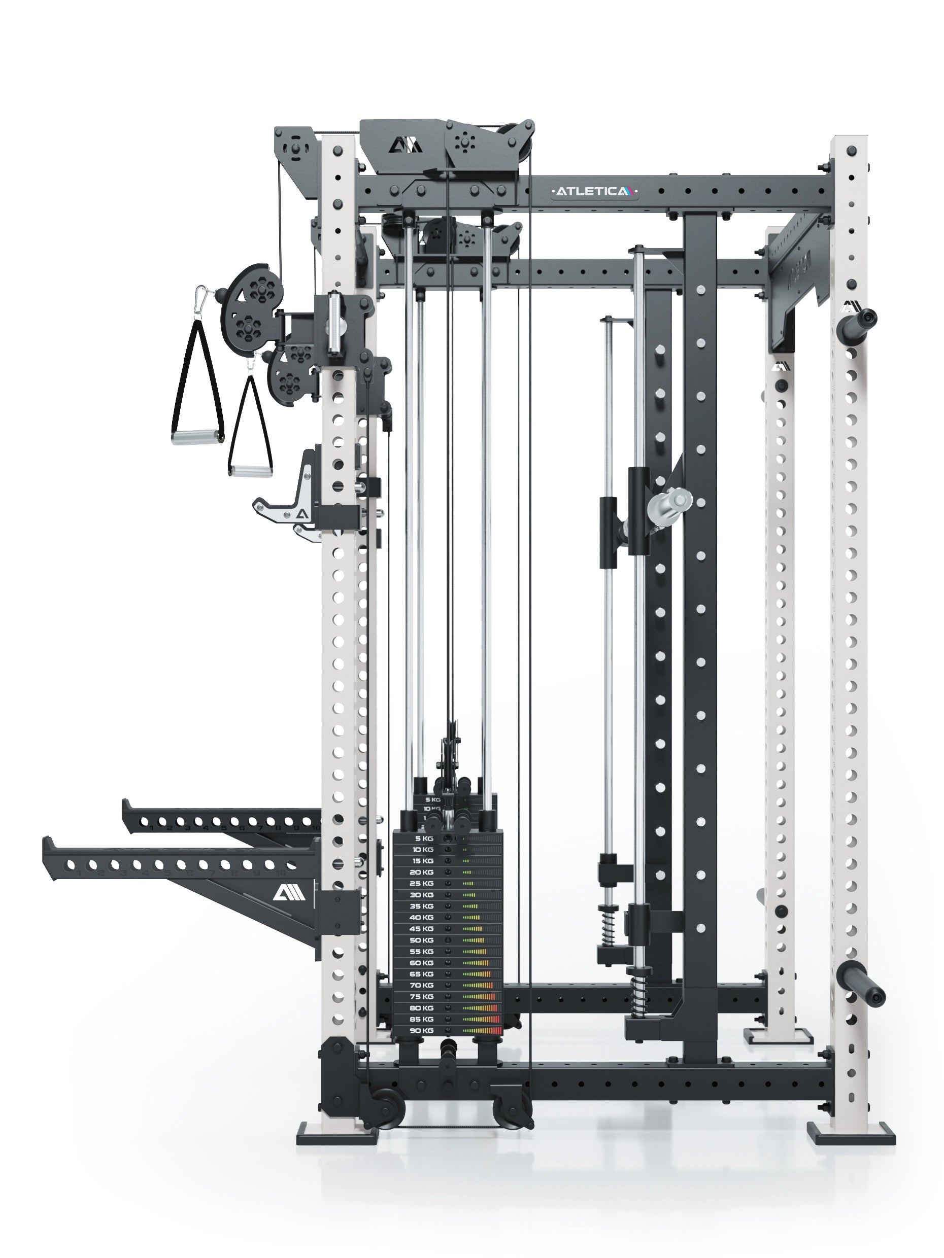 Power Racks: R8 R8 Bradley | Power Rack mit 2x90kg seitlichen Gewichtsblocks, Smith Machine und dualem Kabelzug,