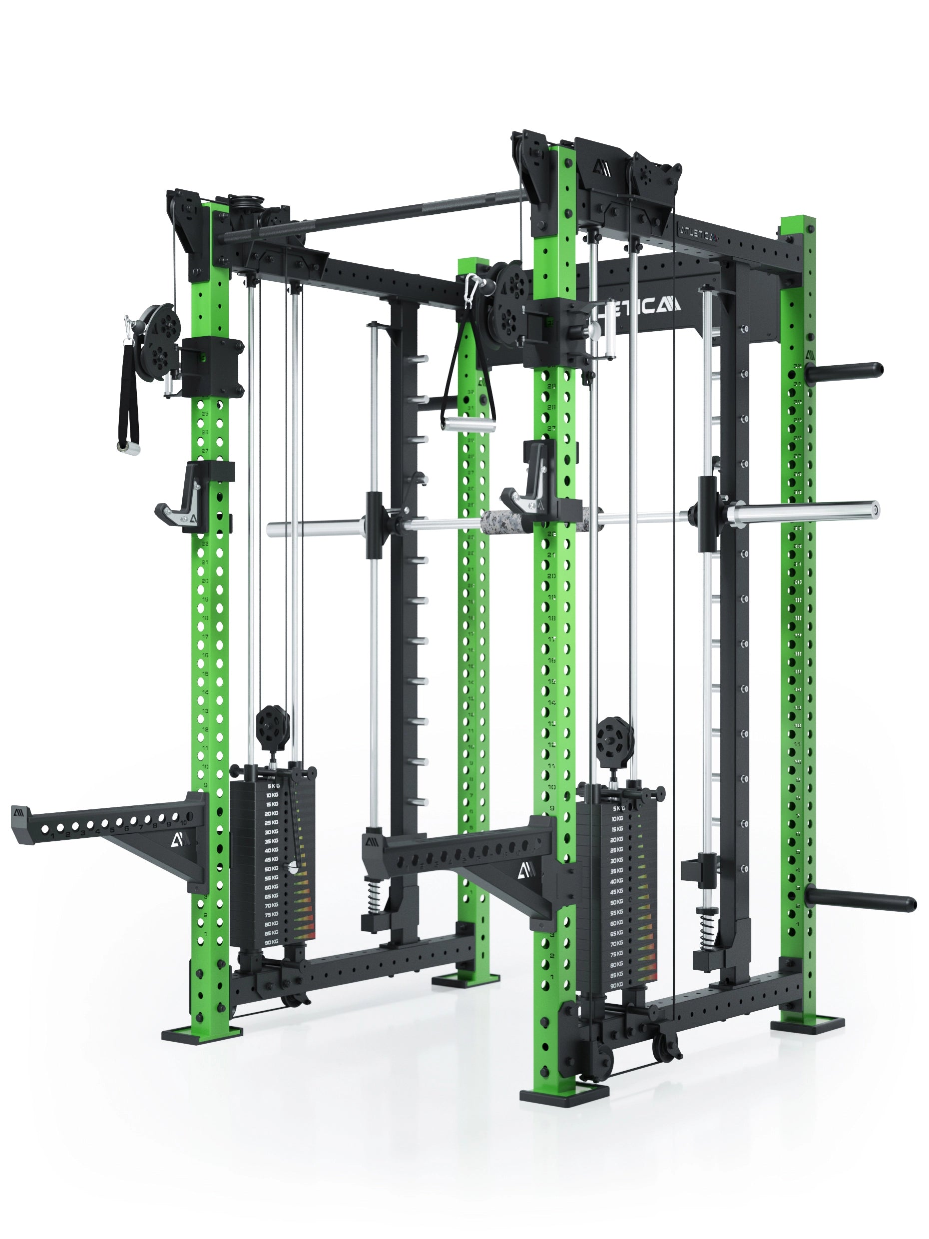 Power Racks: R8 R8 Bradley | Power Rack mit 2x90kg seitlichen Gewichtsblocks, Smith Machine und dualem Kabelzug,