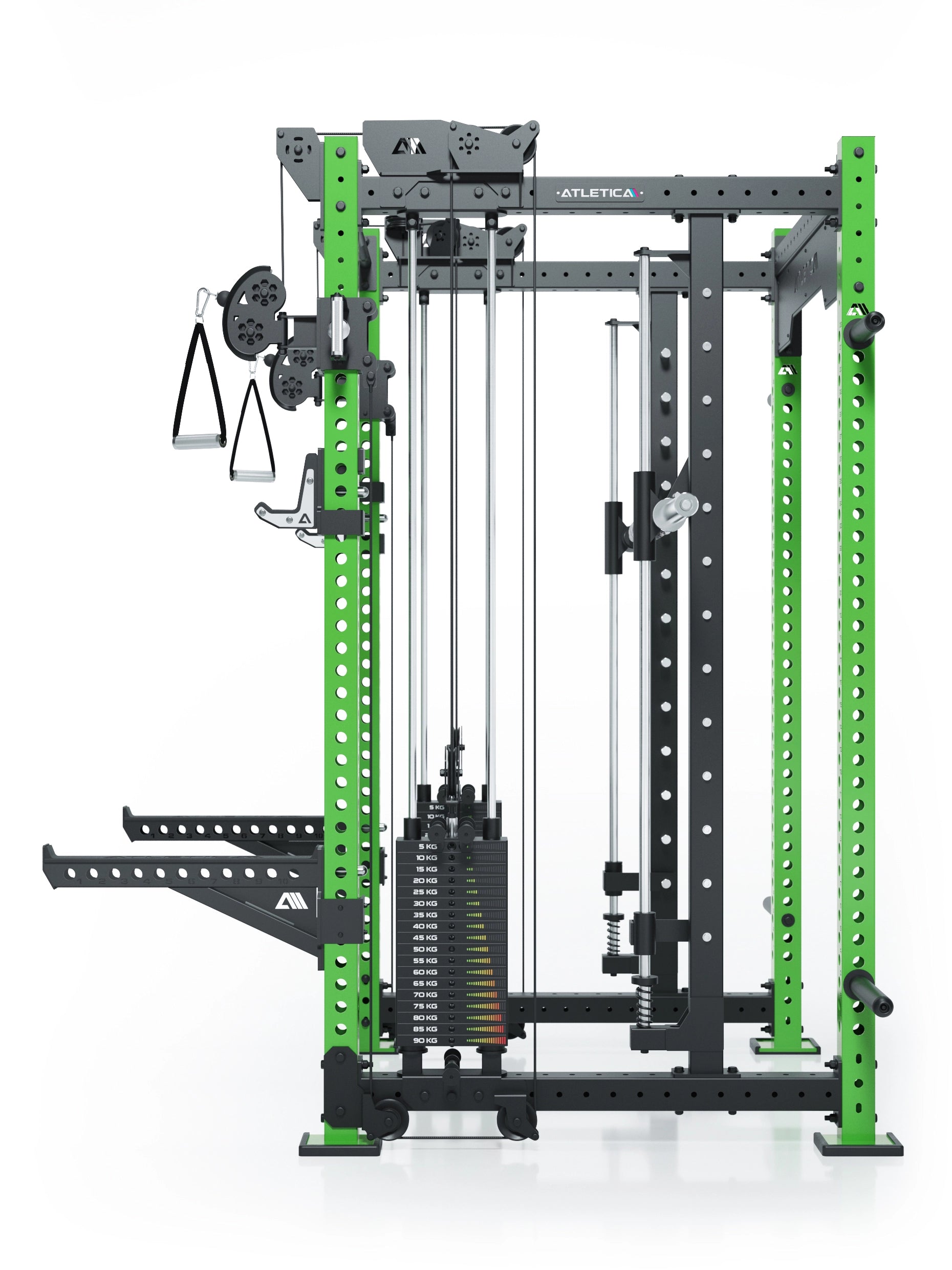 Power Racks: R8 R8 Bradley | Power Rack mit 2x90kg seitlichen Gewichtsblocks, Smith Machine und dualem Kabelzug,