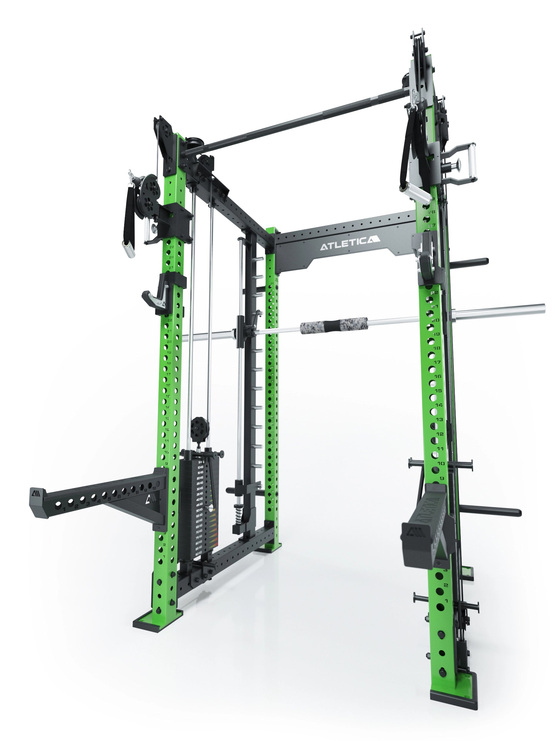 Power Racks: R8 R8 Bradley | Power Rack mit 2x90kg seitlichen Gewichtsblocks, Smith Machine und dualem Kabelzug,