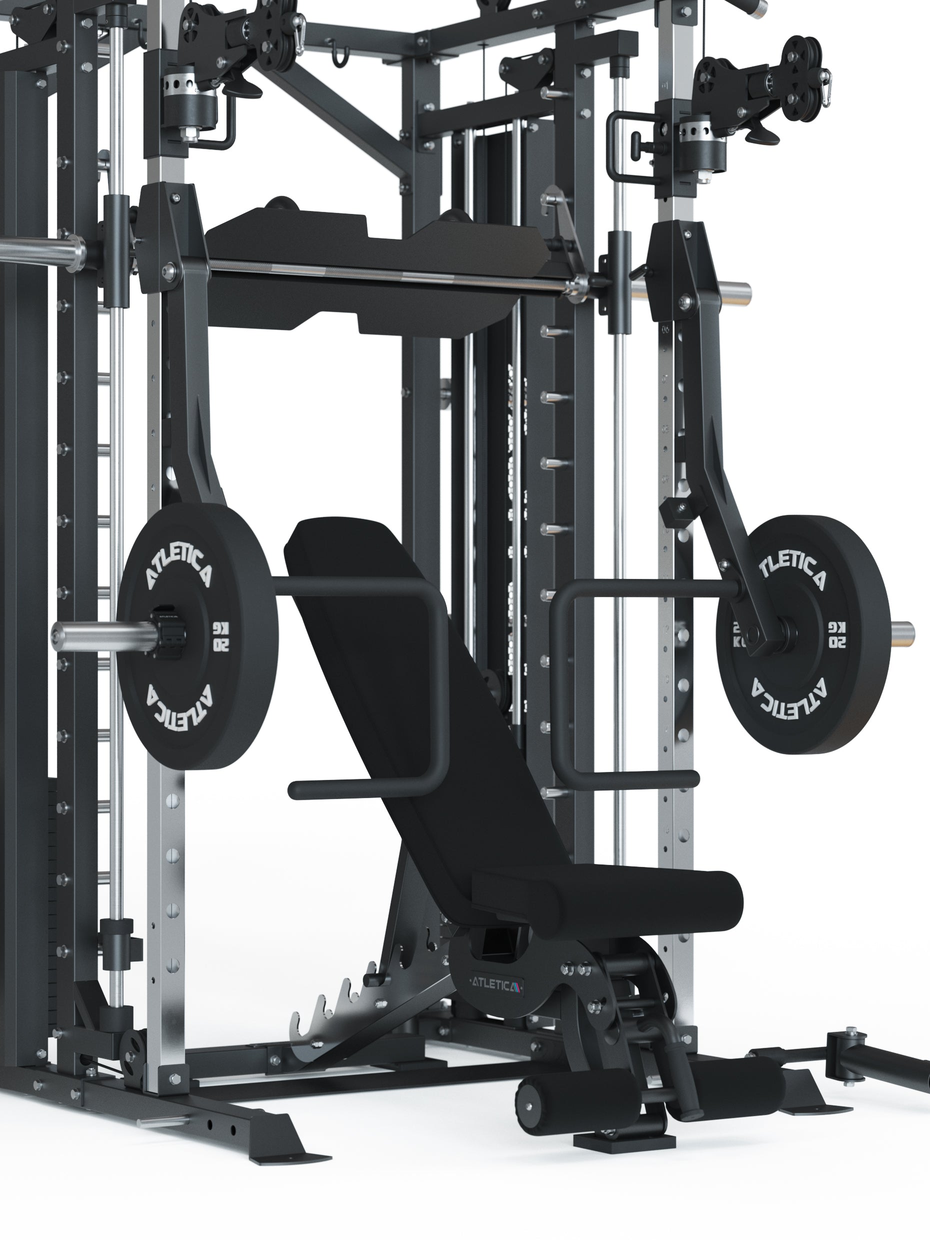Kraftstation mit Smith Maschine und Flex-Cross System X-Fortress: mit 180kg Steckgewichten TARGET Set