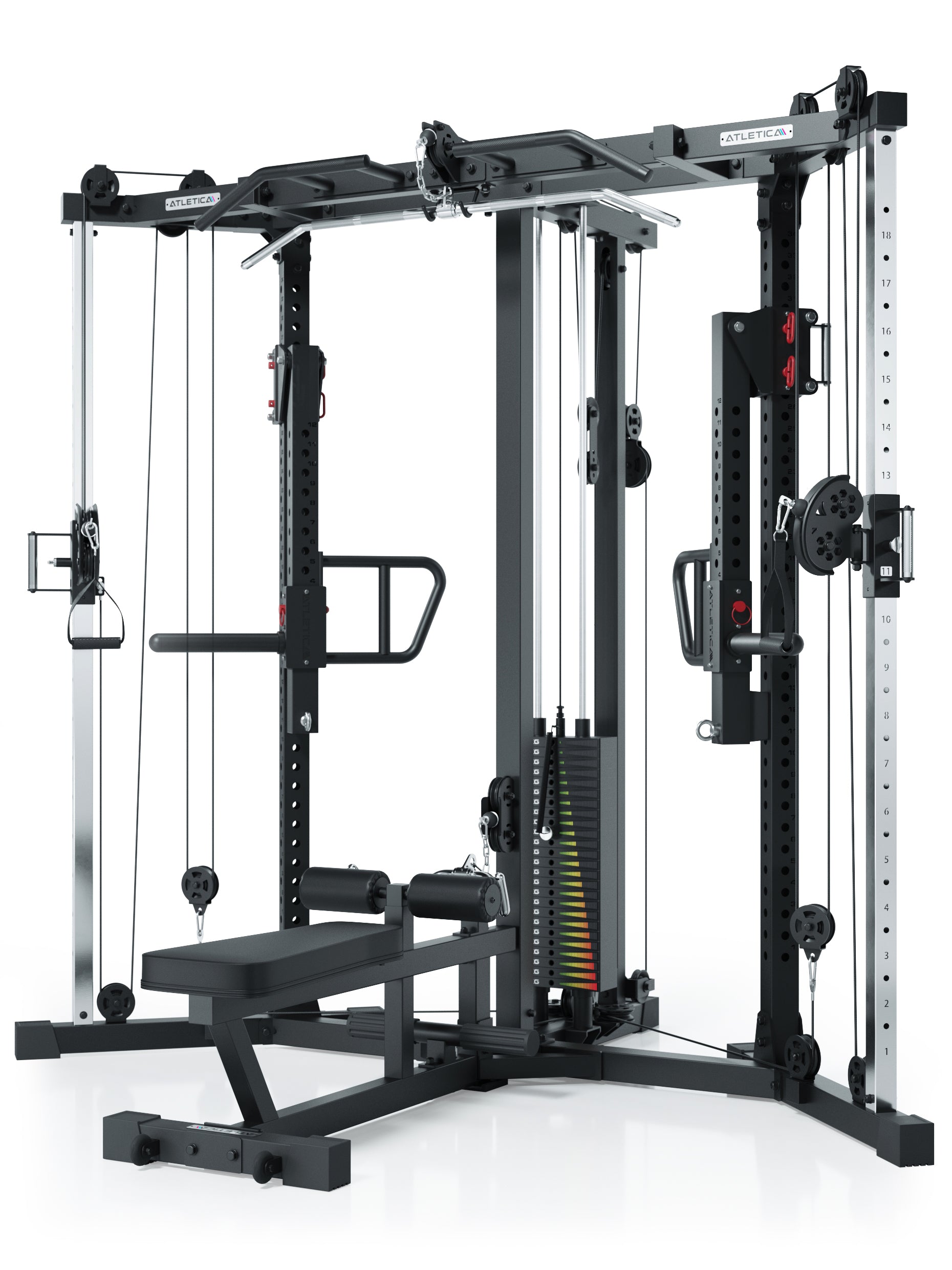 Kabelzugstation: X-TRIA mit 125kg Gewichten | abnehmbare Hantelbank | als Eck-Lösung für maximale Raumeffizienz: #variante_high-226cm