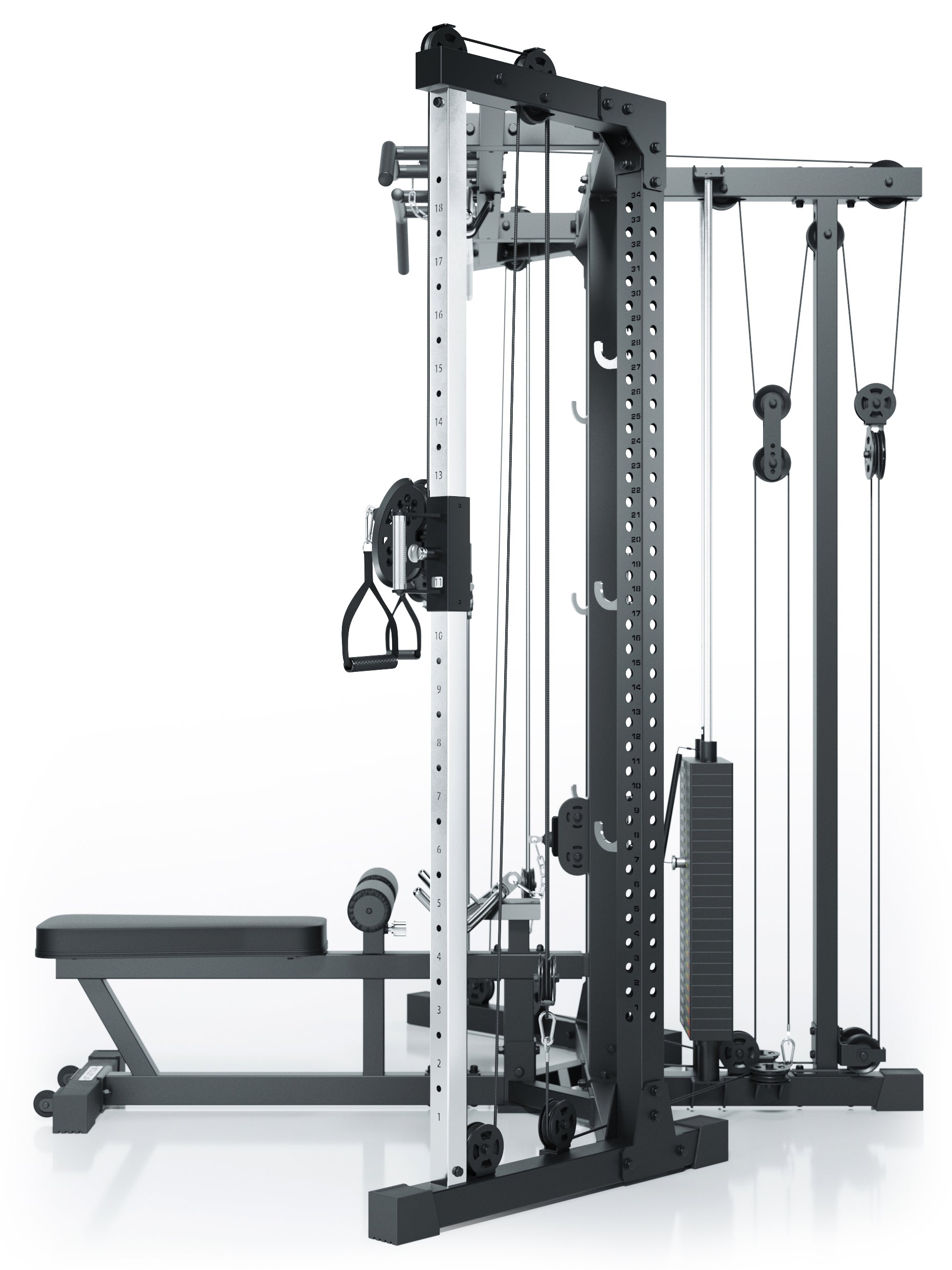 Kabelzugstation: X-TRIA mit 125kg Gewichten, als Eck-Lösung für maximale Raumeffizienz: #variante_high-226cm