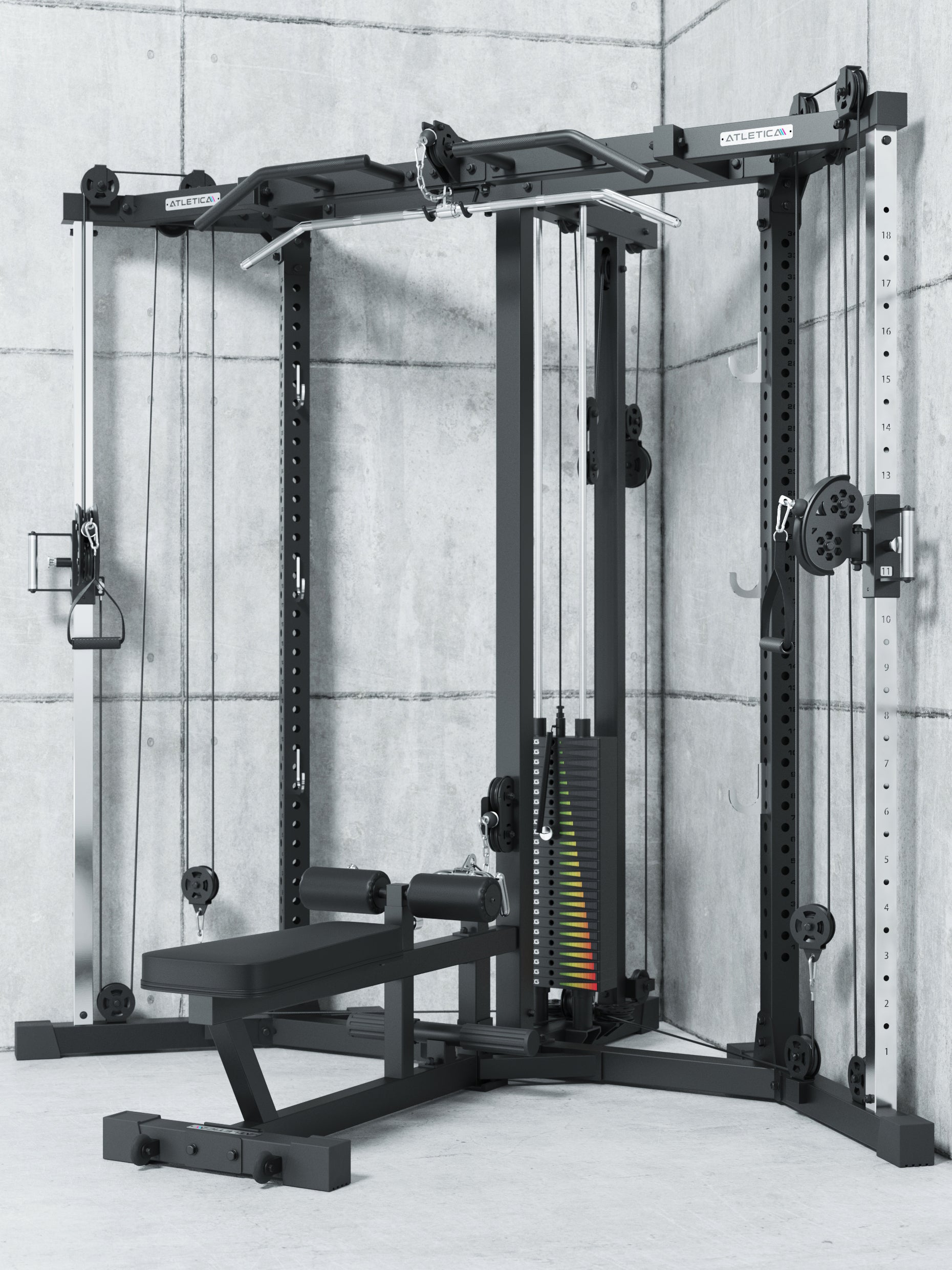 Kabelzugstation mit Steckgewichten und Hantelbank: #variante_high-226cm