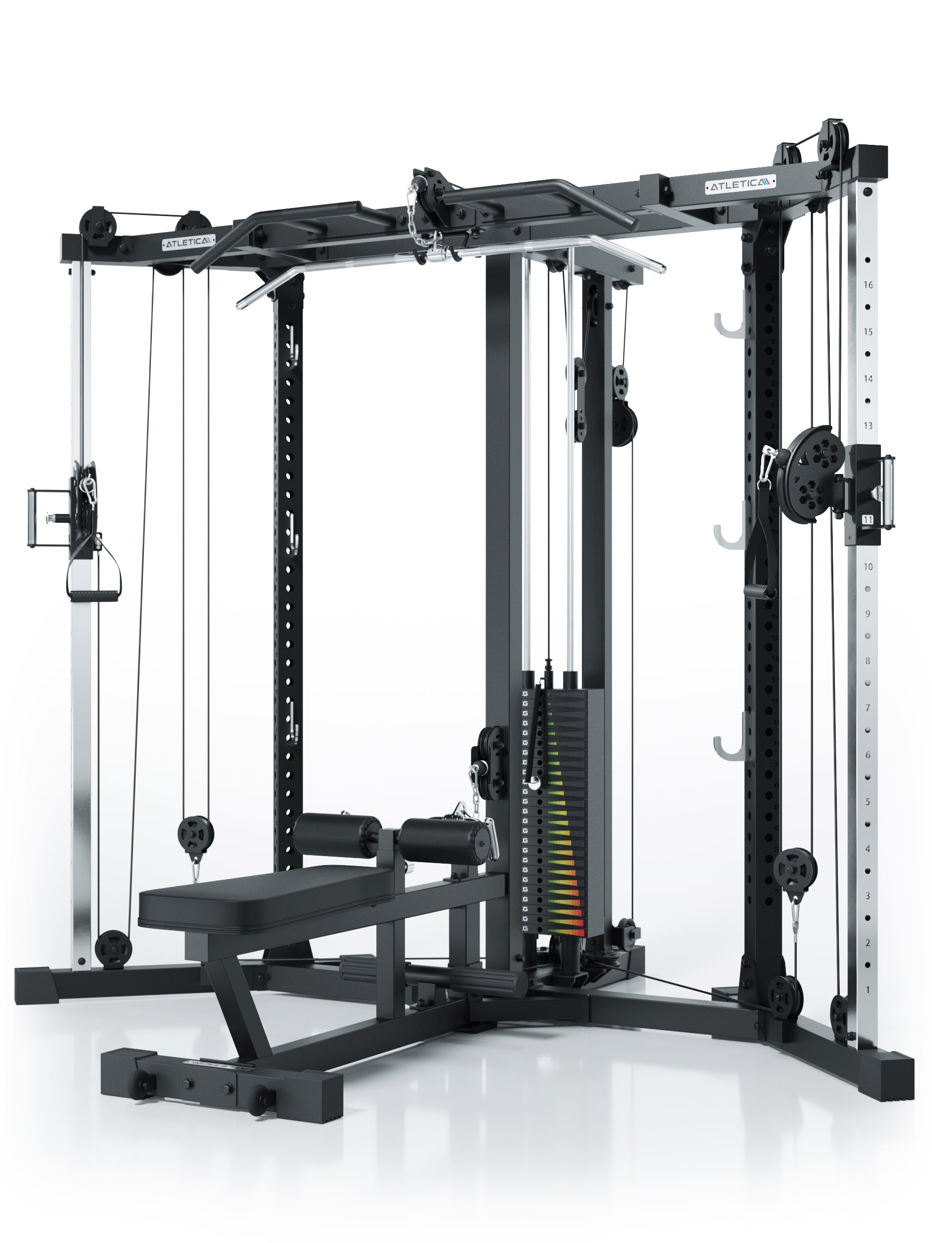 Kabelzugstation für dein Home Gym mit Steckgewichten und
abnehmbarer Hantelbank: #variante_low-206cm
