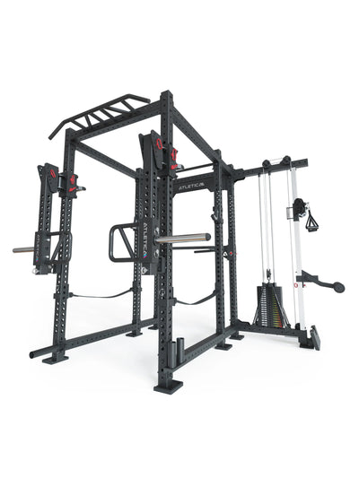 Power Rack R8-Sentinel Pro: Cable Rack mit 90 kg Stack, Jammer Arms, J-Hooks, Safety Straps, Dip Bar, Logo Plate, 2 Pull-Up Bars, Landmine & Bar Holder