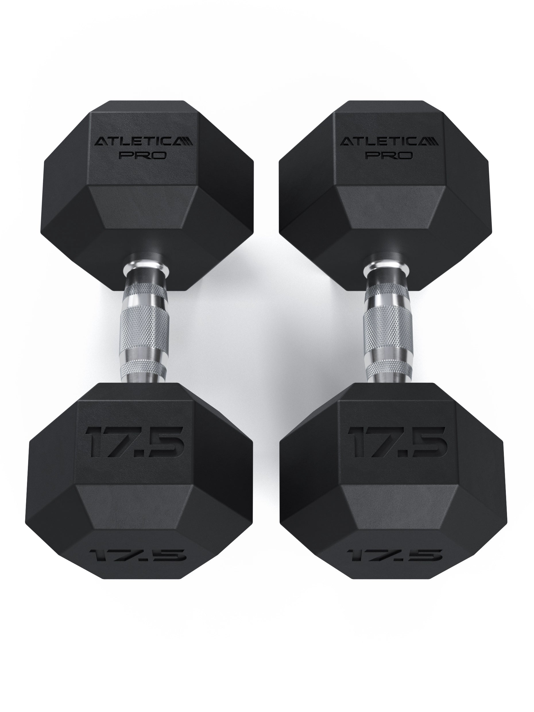 ATLETICA Hexagonhanteln PRO (Paar) | Polyurethan Hexagon Kurzhanteln | Dumbbells Pro - Gewichte mit bikonischem Griff mit Hartchrom Beschichtung | CNC gefräster Stahlkern | Paarweise von 2.5 bis 50kg, 