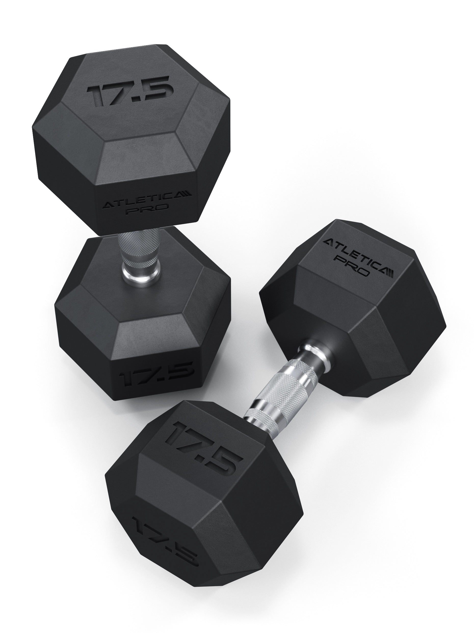 ATLETICA Hexagonhanteln PRO (Paar) | Polyurethan Hexagon Kurzhanteln | Dumbbells Pro - Gewichte mit bikonischem Griff mit Hartchrom Beschichtung | CNC gefräster Stahlkern | Paarweise von 2.5 bis 50kg, 