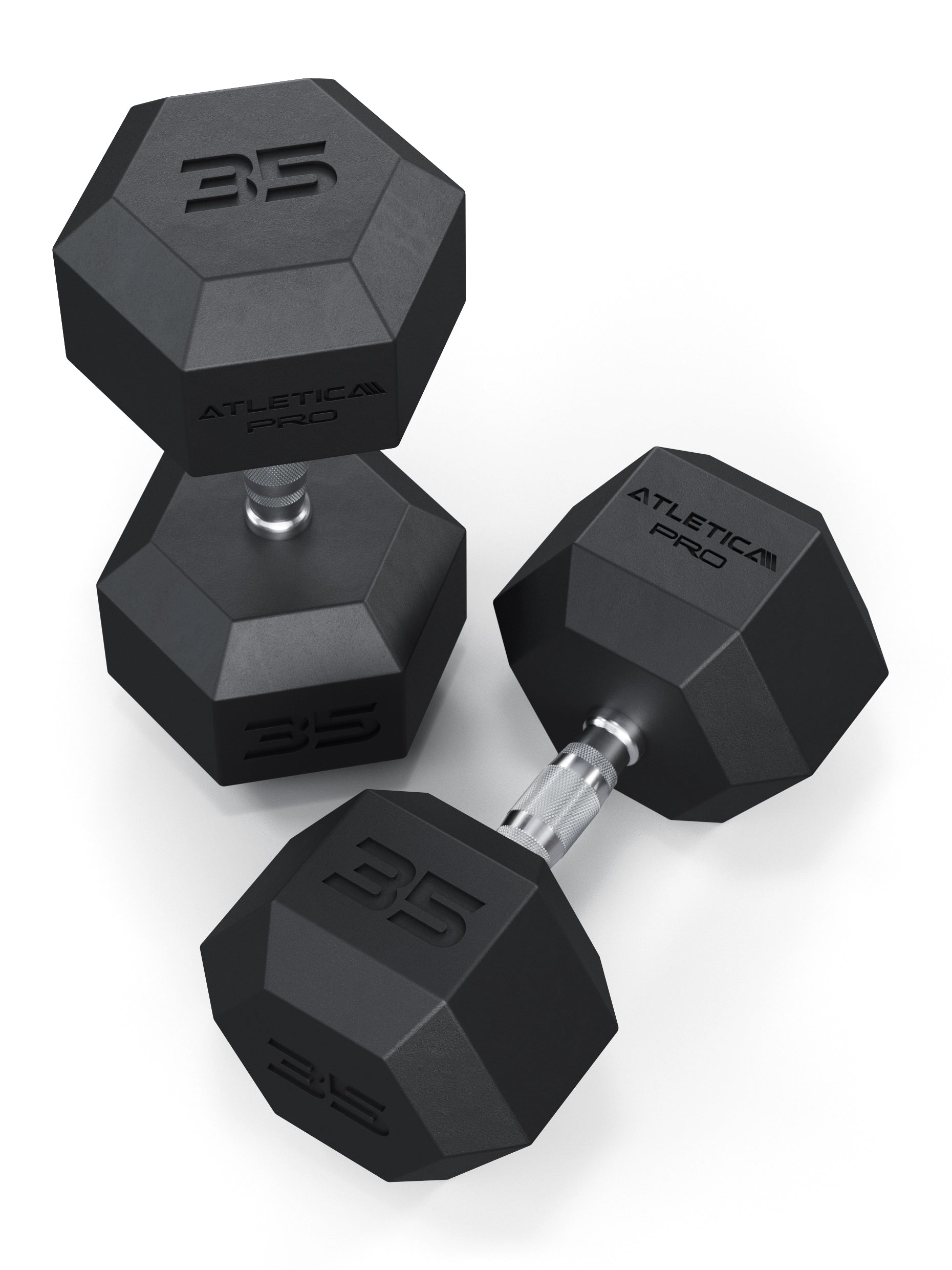 ATLETICA Hexagonhanteln PRO (Paar) | Polyurethan Hexagon Kurzhanteln | Dumbbells Pro - Gewichte mit bikonischem Griff mit Hartchrom Beschichtung | CNC gefräster Stahlkern | Paarweise von 2.5 bis 50kg, 