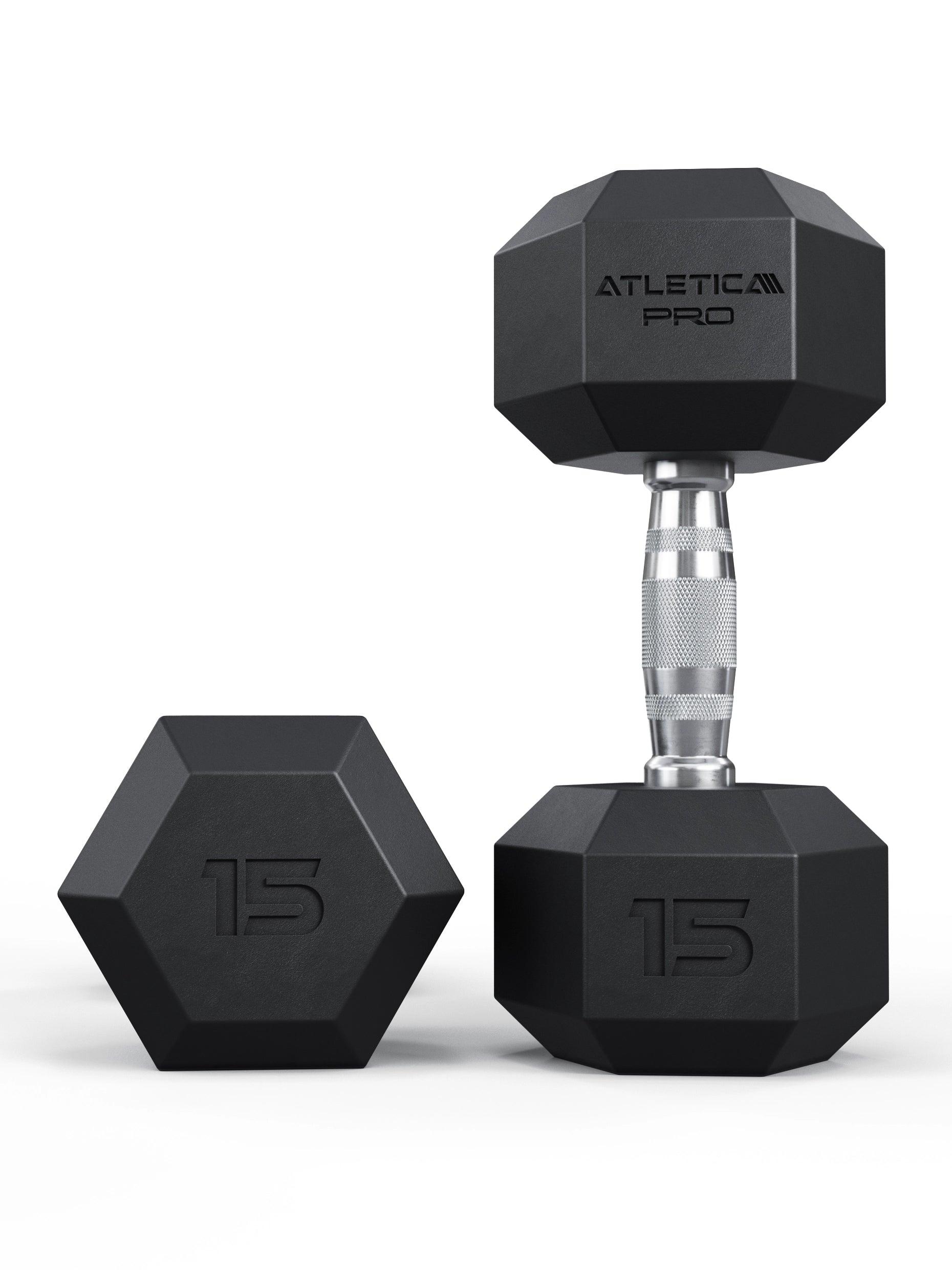 ATLETICA Hexagonhanteln PRO (Paar) | Polyurethan Hexagon Kurzhanteln | Dumbbells Pro - Gewichte mit bikonischem Griff mit Hartchrom Beschichtung | CNC gefräster Stahlkern | Paarweise von 2.5 bis 50kg, 