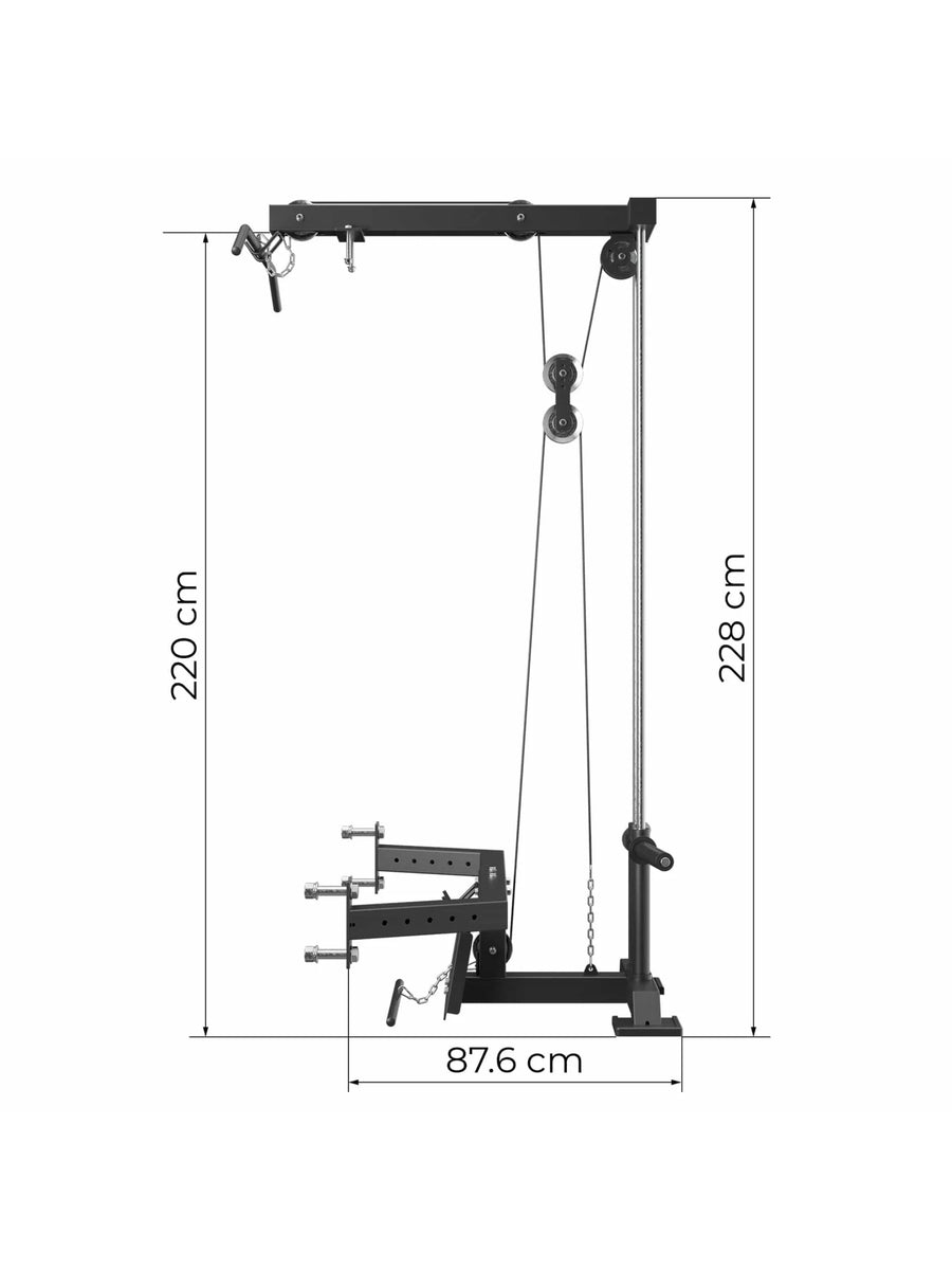 Latzug mit Rudereinheit: Cable Pull für ein gewichtsintensives Rückentraining | Kompatibel mit 30 und 50 mm Hantelscheiben | 66 kg Eigengewicht Maße