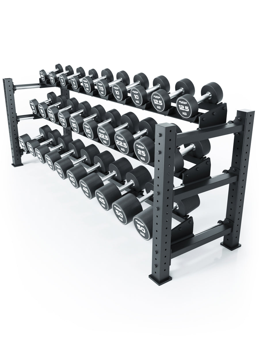 Mammoth | Premium Kurzhantelablage
Dumbbell Rack für Rundhanteln | 3 verschiebbare Ebenen | Stabiler Kurzhantelständer für 30 Hanteln | Bis 1500kg belastbar | Hantelständer