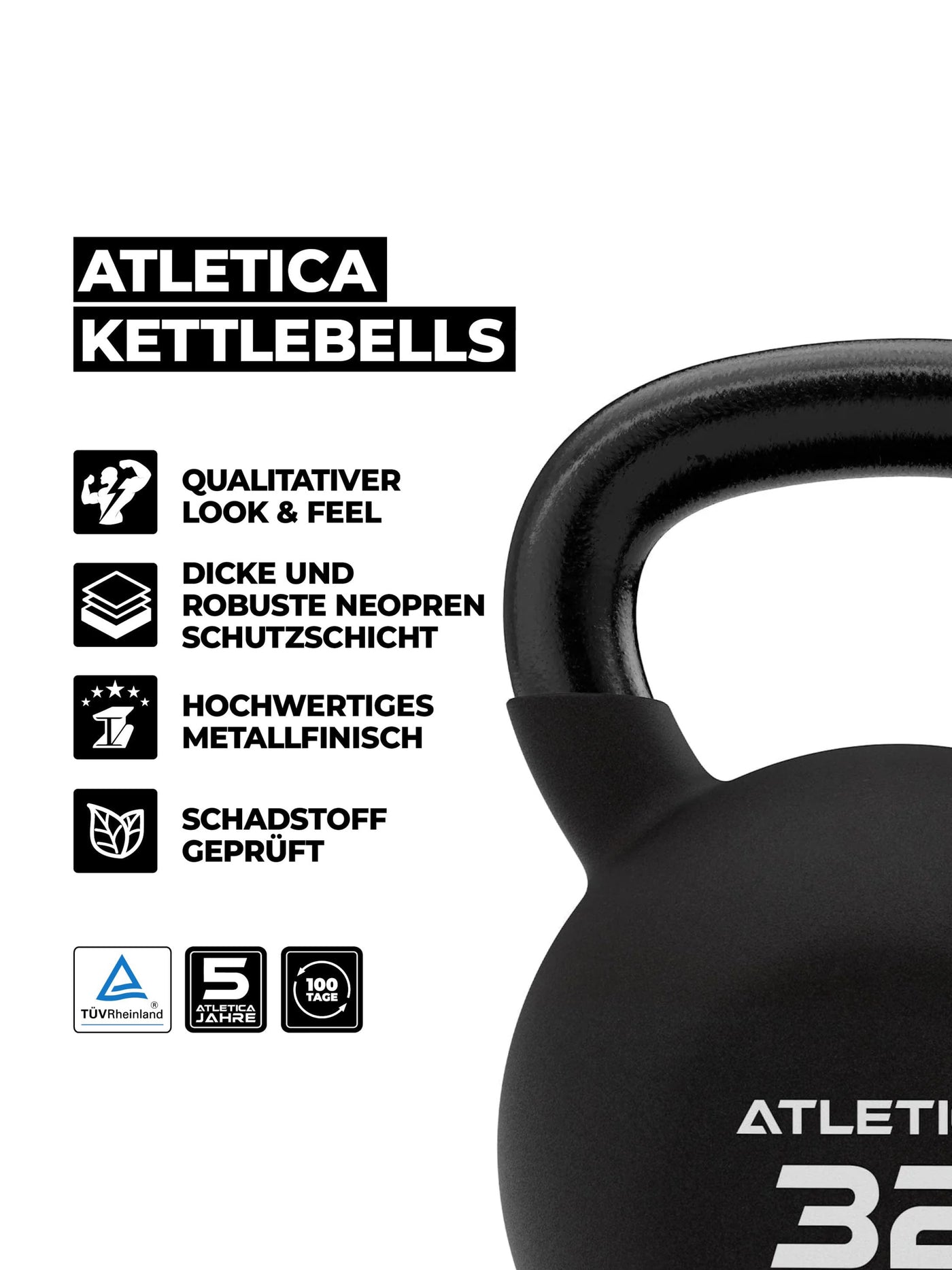 Kettlebells Gewichte: 10kg 18kg 26kg 32kg | hochwertiger Look & Feel | TÜV geprüft auf Schadstoffe