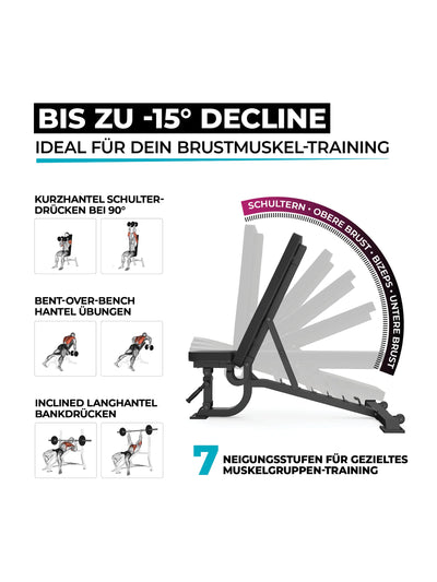 Schrägbank B2 negativ verstellbar: Decline bis zu -15°, ideal für Brustmuskel-Training, in schwarz
