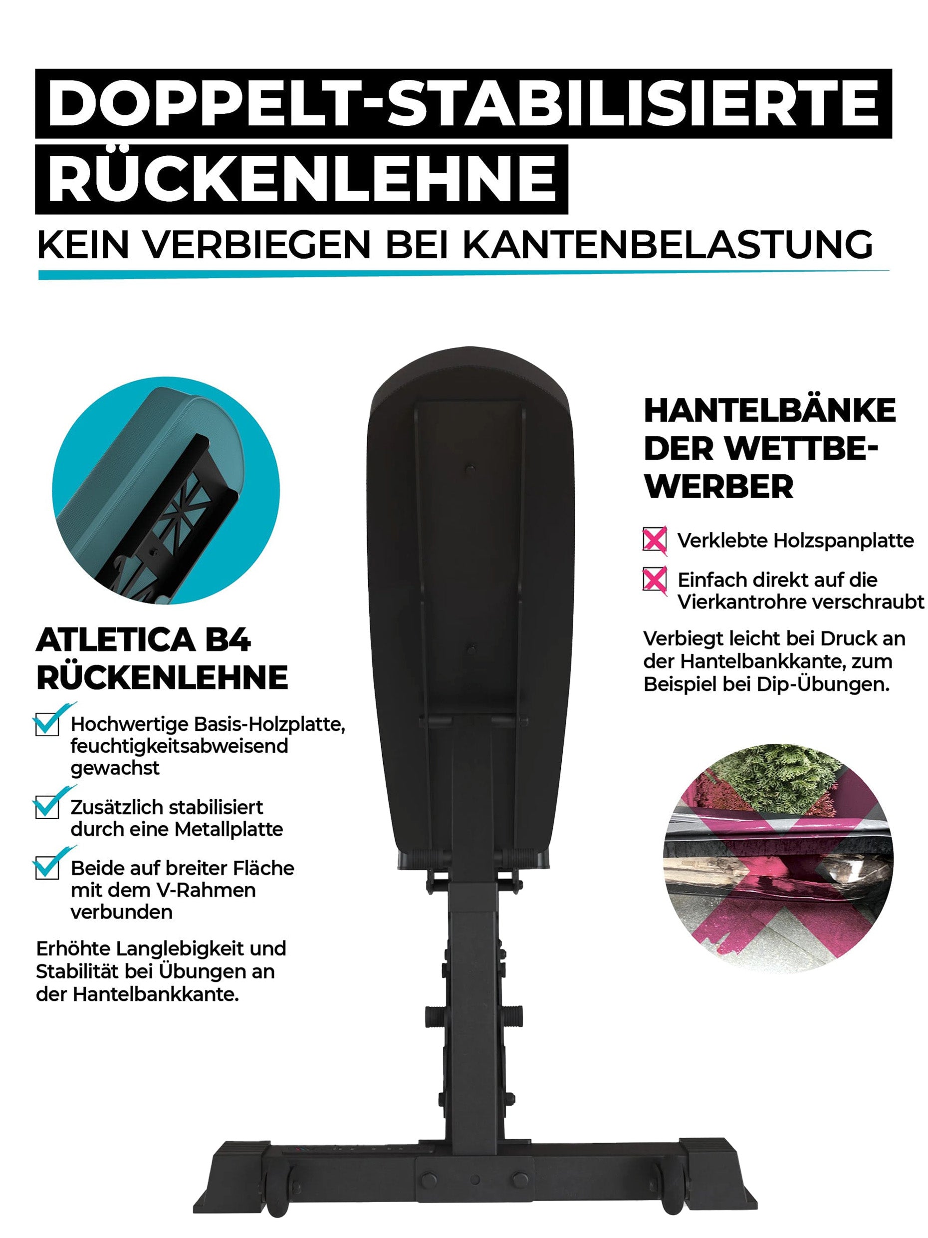 Hantelbank B4 verstellbar: Fitnessbank mit Transportrollen und Griff,  #material_leder