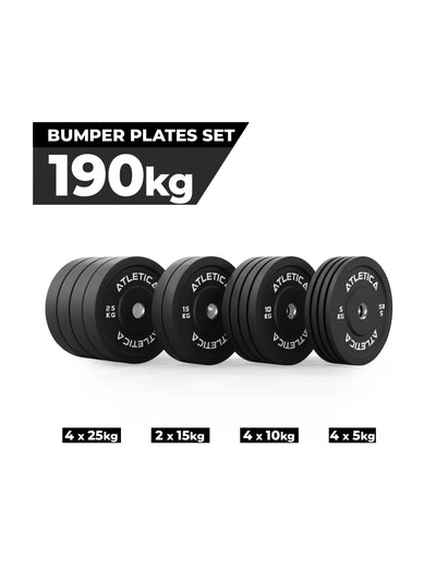 Gewichte Bumper Plates:190 kg Gewichtsscheiben bestehend aus 4x 5 kg ∣ 4x 10 kg ∣ 2x 15 kg ∣ 4x 25 kg | 50 mm