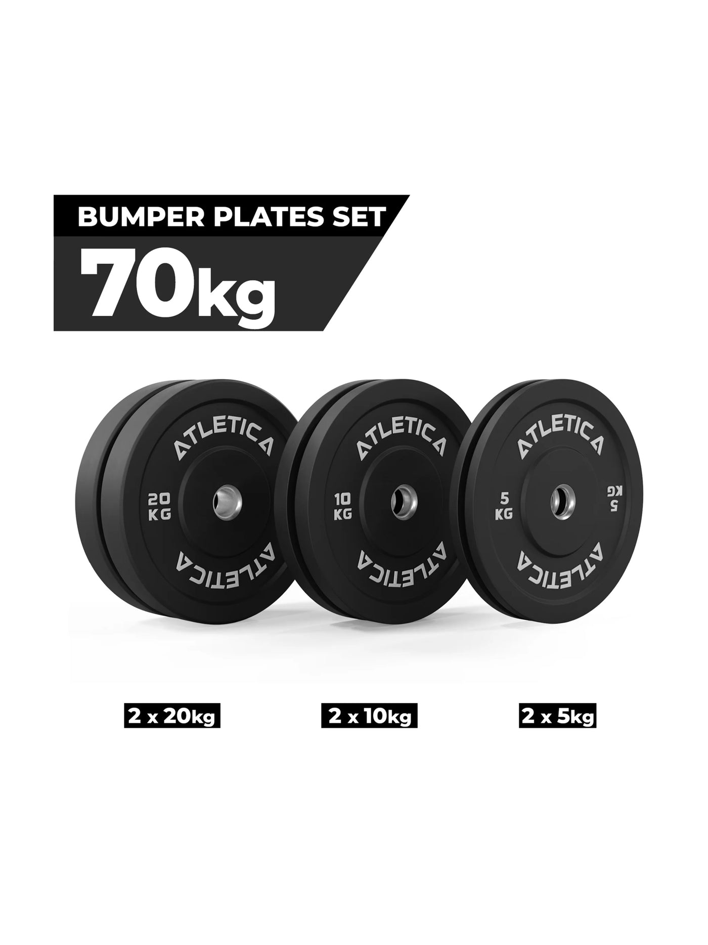 Gewichte Bumper Plates: 70 kg Hantelscheiben Set bestehend aus 2 x 5 kg ∣ 2x 10 kg ∣ 2x 20 kg | 50 mm