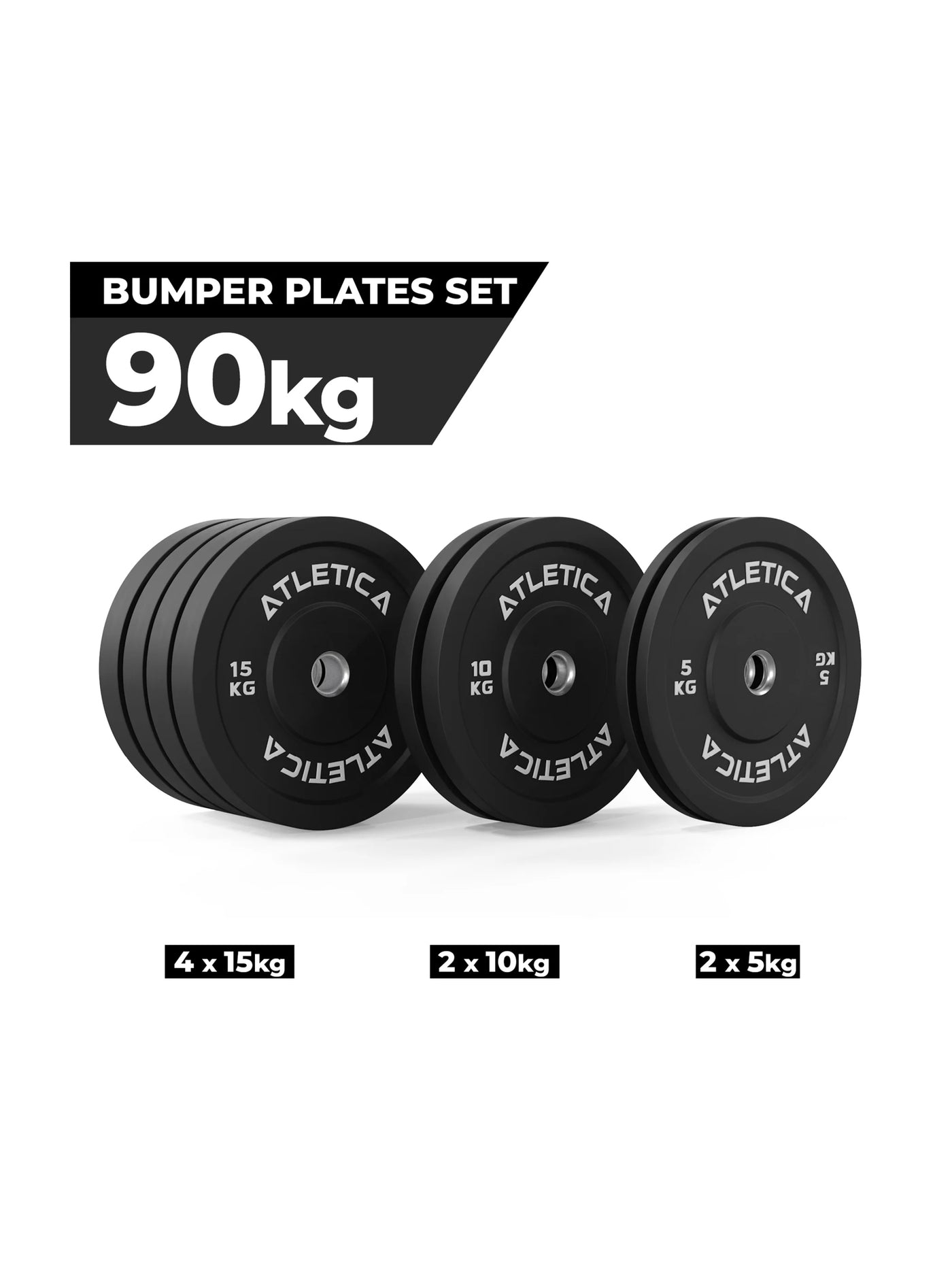 Hantelscheiben Bumper Plates: 90 kg Set bestehend aus 2x 5 kg ∣ 2x 10 kg ∣ 4x 15 kg | 50 mm