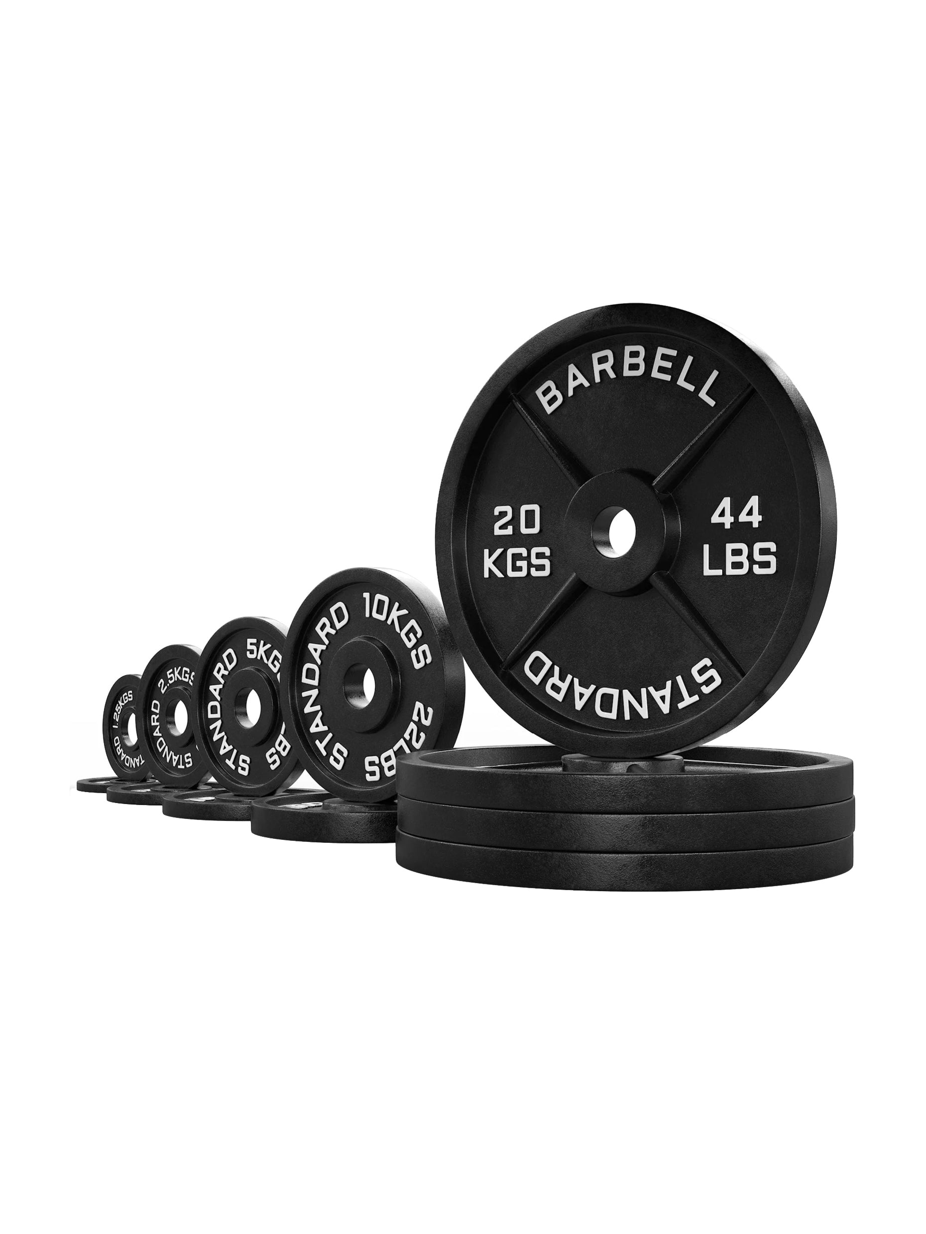 Gewichte Iron plates: 117.5 kg Set ∣ 2 x 1.25 kg | 2 x 2.5 kg | 2 x 5 kg | 2 x 10 kg | 4 x 20 kg ∣ Gusseisen ∣ 50mm