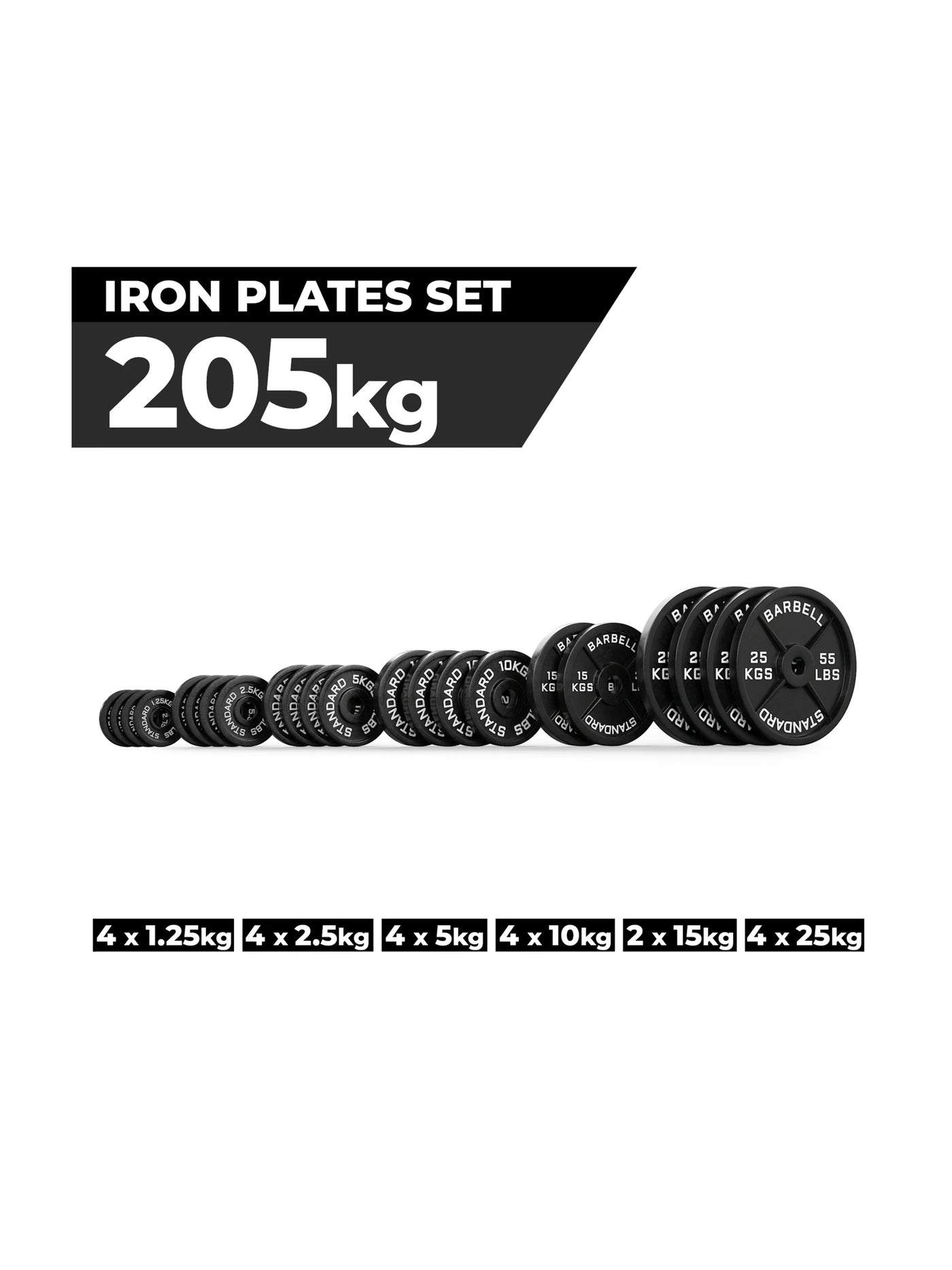 Hantelscheiben Iron plates: Gusseisen Set 205 kg Iron Plates Set 