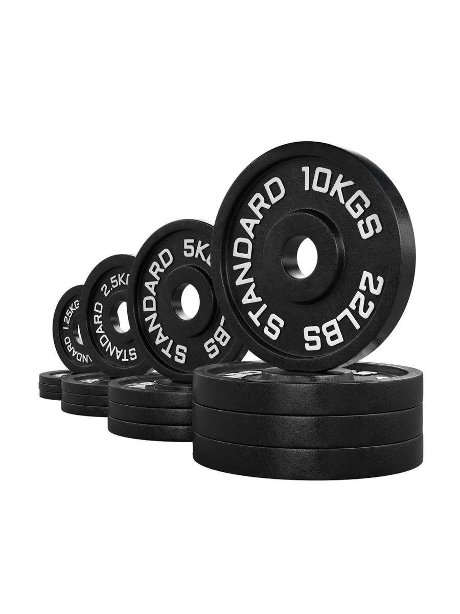 Gewichte Iron plates: Iron Plates 75 kg Set ∣ 4 x 1.25 kg ∣ 4 x 2.5 kg ∣ 4 x 5 kg ∣ 4 x 10kg ∣ Gusseisen ∣ 50mm ∣ rostresistent