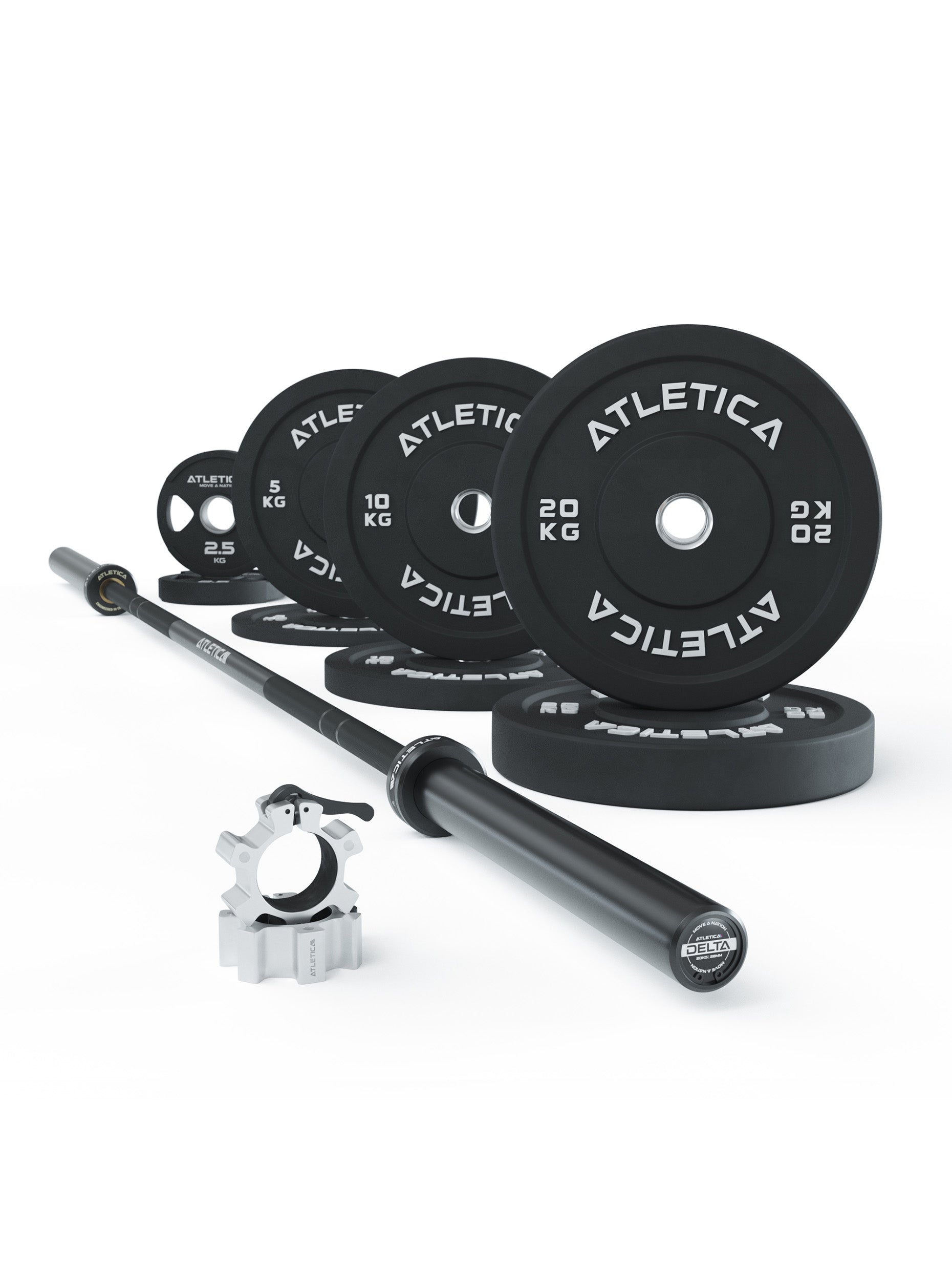 Langhantel Delta Set: Delta Hybrid Stange| 75kg Hantelscheiben | Alu-Hantelverschlüsse | Für Gewichtheben, Powerlifting und CrossFit | #material_tripple-black