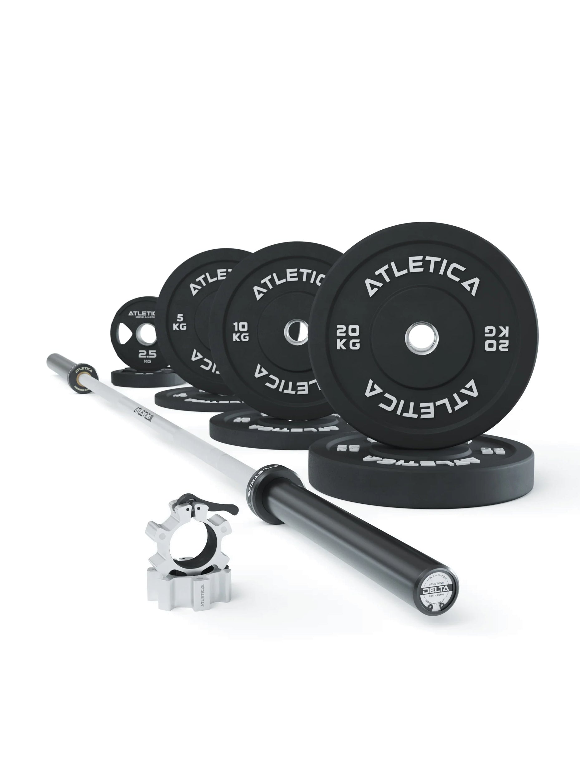 Langhantel Delta Set: Delta Hybrid Stange| 75kg Hantelscheiben | Alu-Hantelverschlüsse | Für Gewichtheben, Powerlifting und CrossFit | Ø 50mm, #material_white