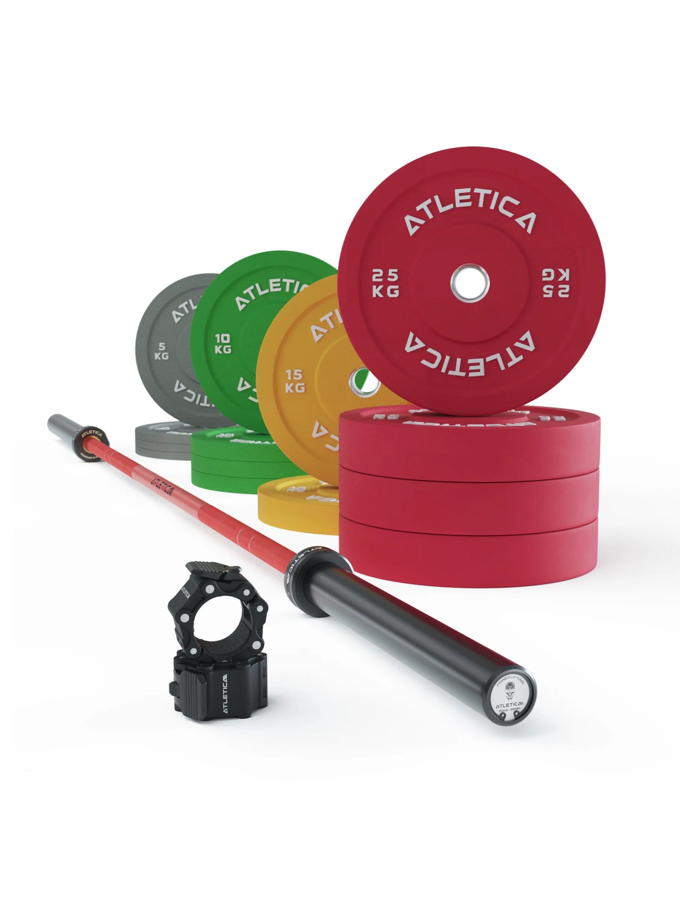 Langhantel Gamma Set: Powerlifting Hantelstange | 190kg Color Bumper Plates | Pro Collars | Ideal für Kraftdreikampf-Übungen | Ø 50 mm, #gamma-hantelstange-farbe_sportscar-red